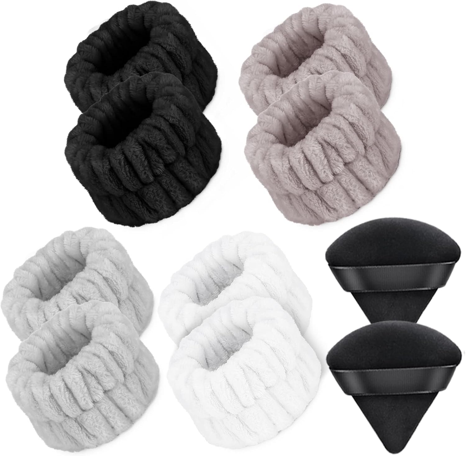 4 Pairs Microfiber Spa Wrist Bands for Washing Face, Women's Wrist Towels for Washing Face, Absorbent Face Washing Wristbands, Prevent Water from Spilling Down Your Arms (with 2 Powder Puffs)