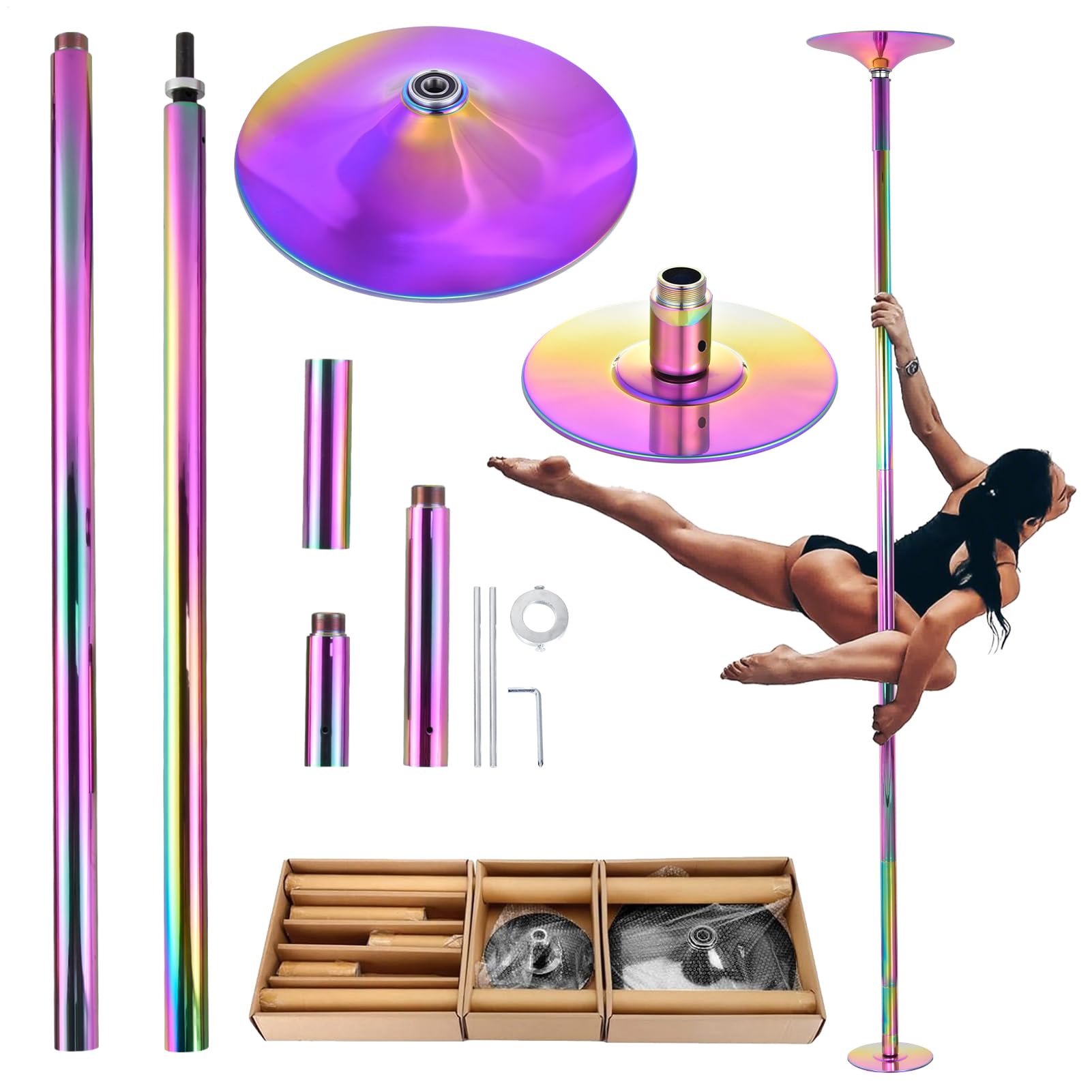 Barra de Pole Dance para Interiores, Plataforma de Pole Dance Sólida de 45 mm, Estática y Giratoria, Altura Ajustable de 216 a 279 cm, Barra de Baile Portátil y Desmontable