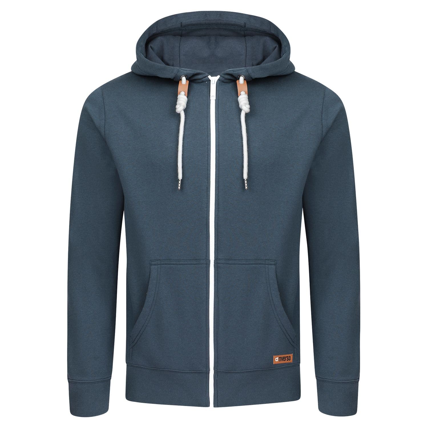 riverso - Felpa da Uomo con Cappuccio RIVThilo con Cappuccio e Zip, in Cotone a Tinta Unita, Colori: Grigio, Marrone, Verde, Rosso, Blu, Nero