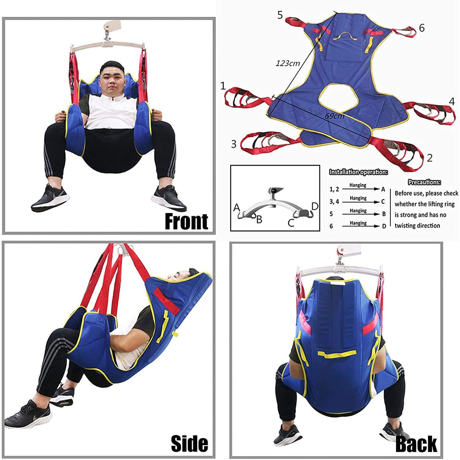Arnés Elevación Paciente Cuerpo Completo, Grúa de Paciente, Eslinga De Elevación con Accesorios De Bucle,para Posicionamiento Y Elevación De La Cama,Enfermería