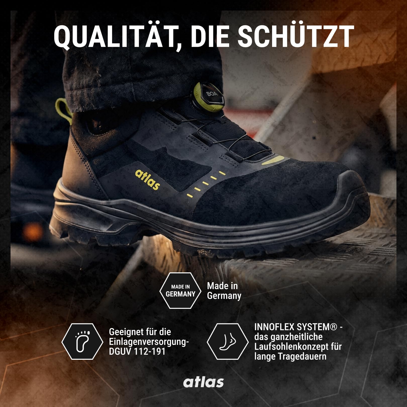 Atlas BOA Force Low S3 Sicherheitsschuhe, Arbeitsschuhe Herren mit Stahlkappe, Durchtrittsicher, ESD, BOA Fit System, Weite 10
