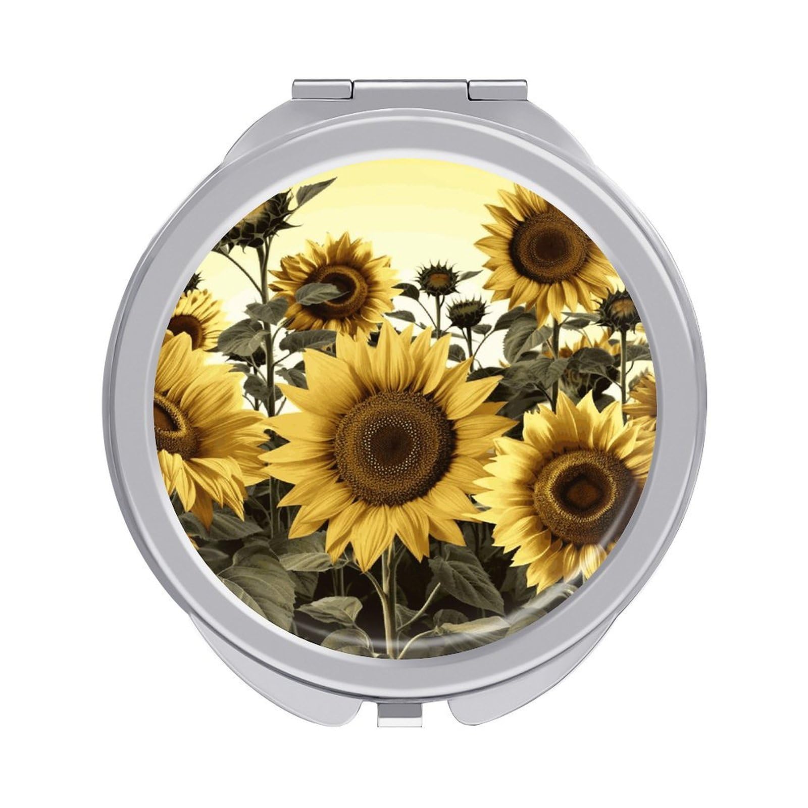 VstaDank Yellow Sunflower Floral Compact Mirror for Purses Round Fashion Travel Makeup Mirror 2X /1x Magnifying Double Sides Mini Mirrors Portable Pocket Mirrors for Handbag Purse Women Gift