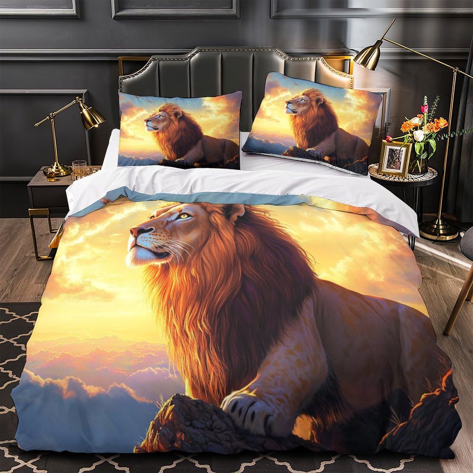 Housse de couette 260x220 lion imprimé en microfibre lavable de qualité supérieure pour lit king