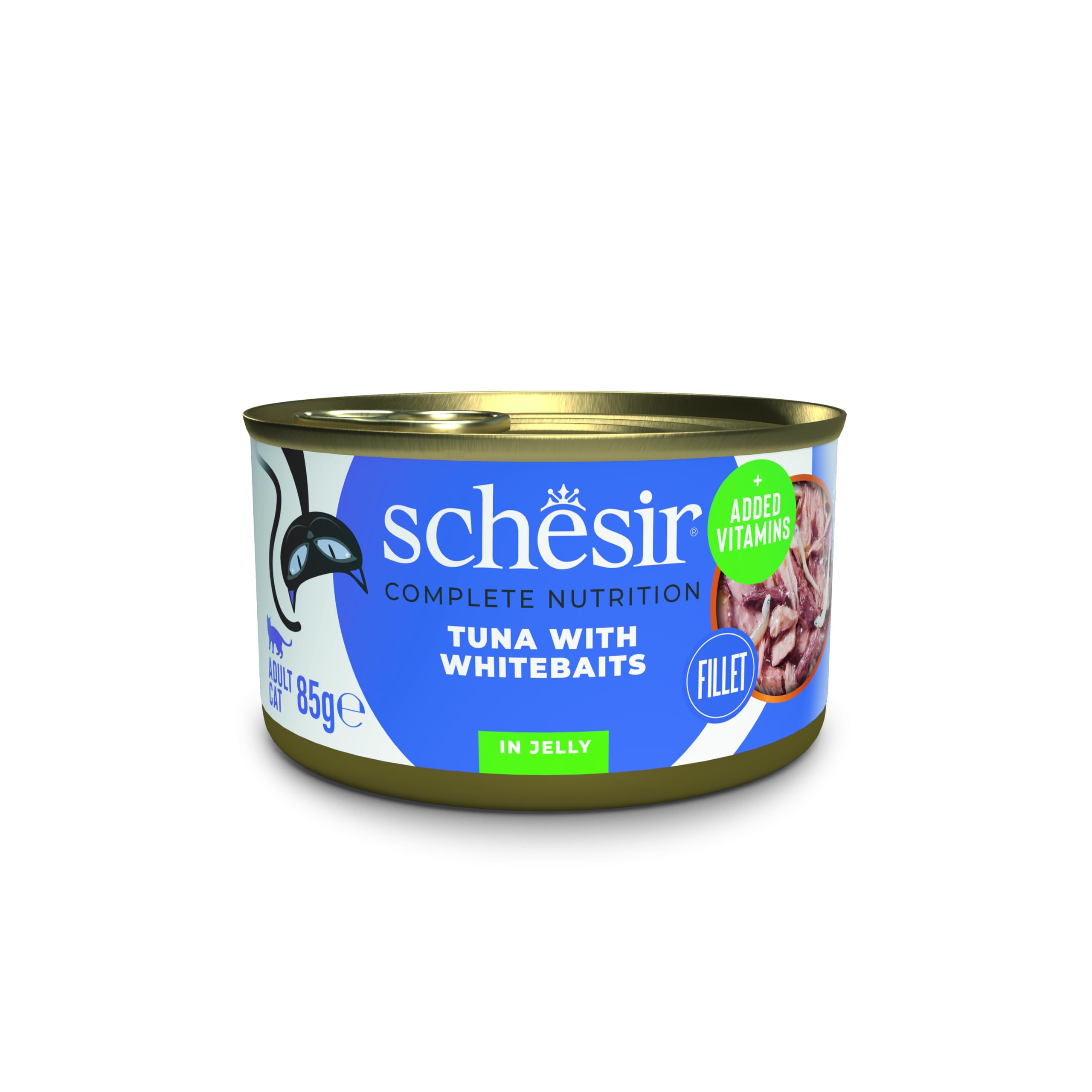 Tuna with Whitebaits Wet Food for Adult Cats, Natural Fish Fillets in Jelly, High Protein Cat Food, Each 85 g