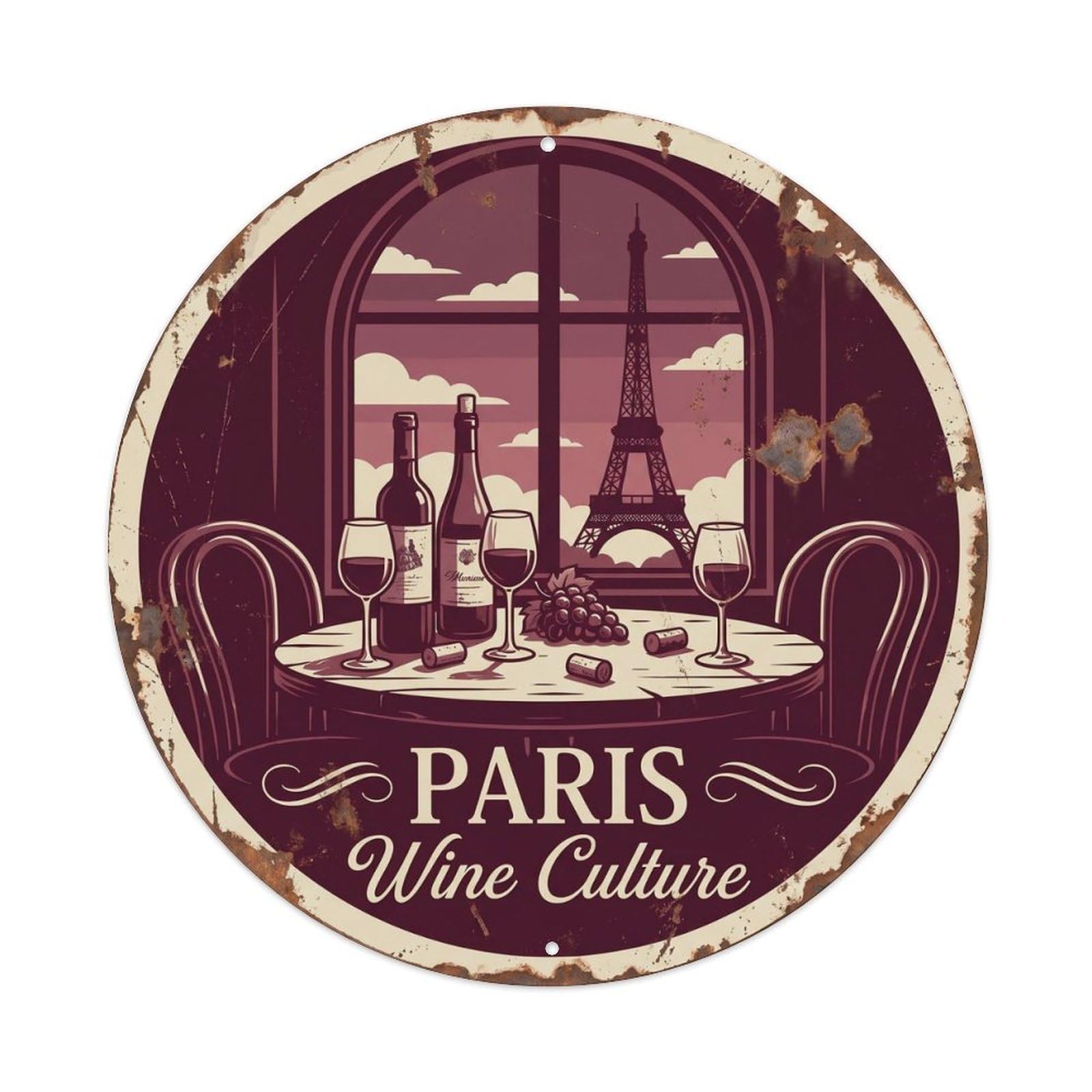 Vintage Travel Paris Wine Bistro Metal Tin Sign Plaque