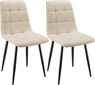 Pack de 2 Sillas de Comedor, Sillas Cocina con Tela de Lino Y Patas De Metal Negro,Sillas Tapizadas,Silla de Dormitorio,Silla de SalóN,Sillas Comedor Modernas-Khaki