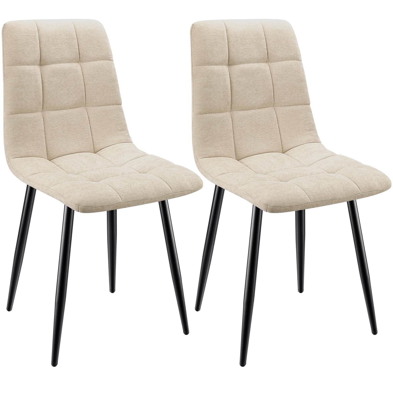 Set Di 2 Sedie Da Pranzo,Sedia Da Cucina Con Piedi In Metallo Nero,Sedie Imbottite Con Tessuto Di Lino,Sedia Da Camera Da Letto Salotto Soggiorno,Beige