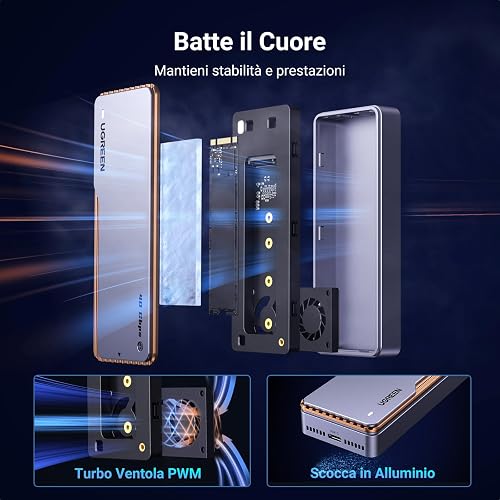 UGREEN Case SSD M.2 NVMe PCIe 40 Gbps Enclosure Esterno Disco Rigido | UASP TRIM USB 4.0 da 2230 2242 2260 2280 di M-Key o M+B Key Compatibile con con 970 Evo Plus 980 PRO WD SN770 Kingston - 6