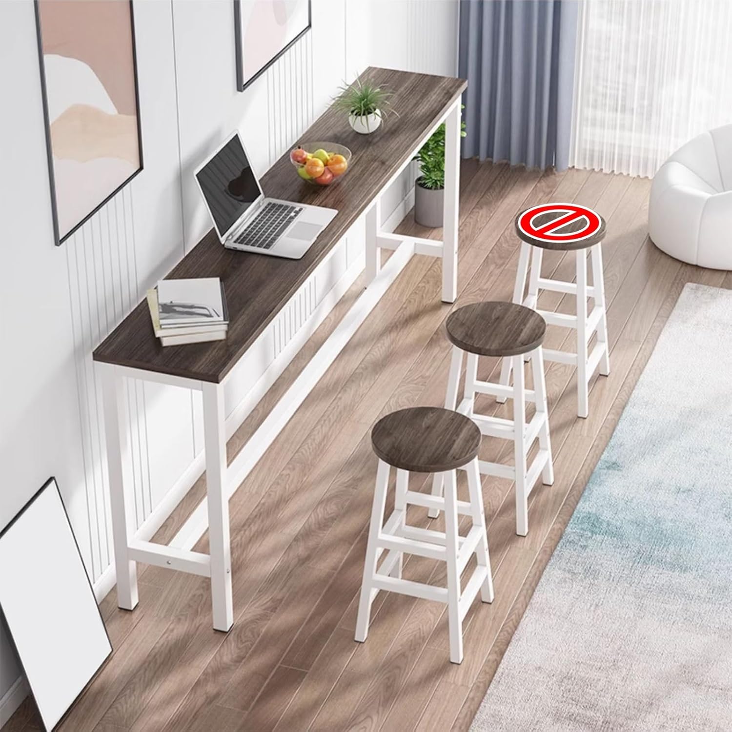 Wood Table Bar Height Table Modern High Top Dining Kitchen Table Bar Table and Chairs Set for Bar Bedroom Small Space.(Walnut,39.4x15.8x39.4in)