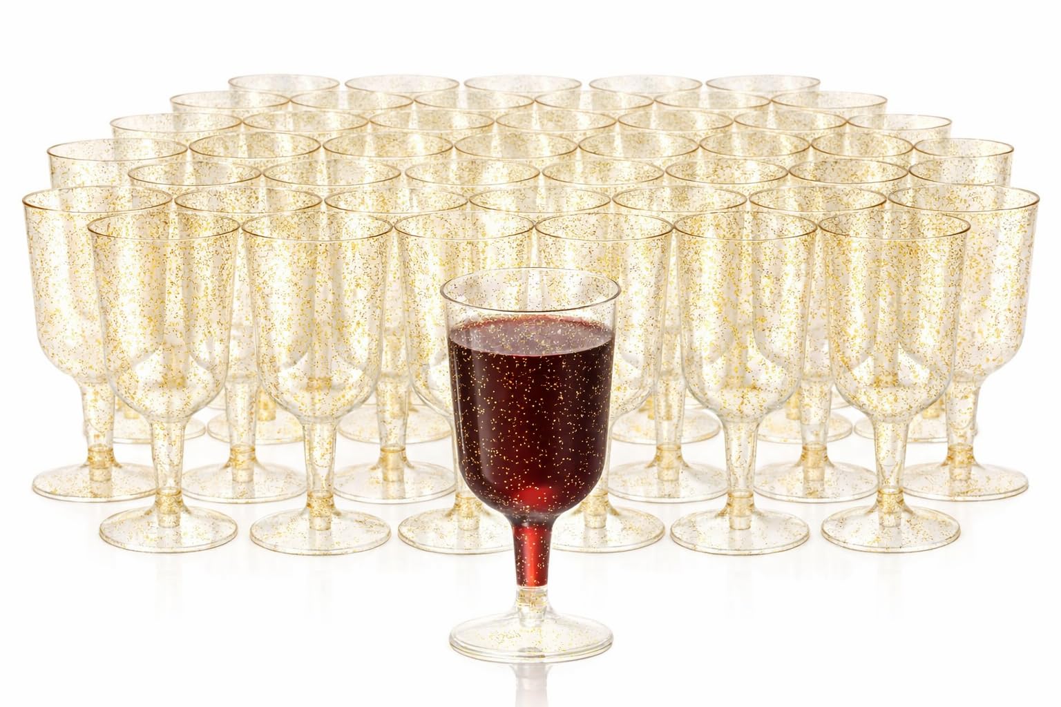 Amazon.com | MATANA 50 Gold Glitter Plastic Wine Glasses for Weddings,  Birthdays, Bridal Shower & Parties, 6oz - Sturdy & Reusable: Wine Glasses