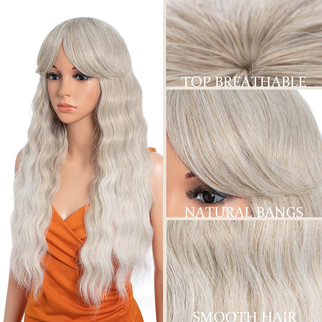 24 Inch Long Wavy Wigs with Bangs for Women Black Brown Curly Heat Resistant Synthetic Hair Wig for Black Women Daily Costume Party Cosplay(T18-56C) - Image 3