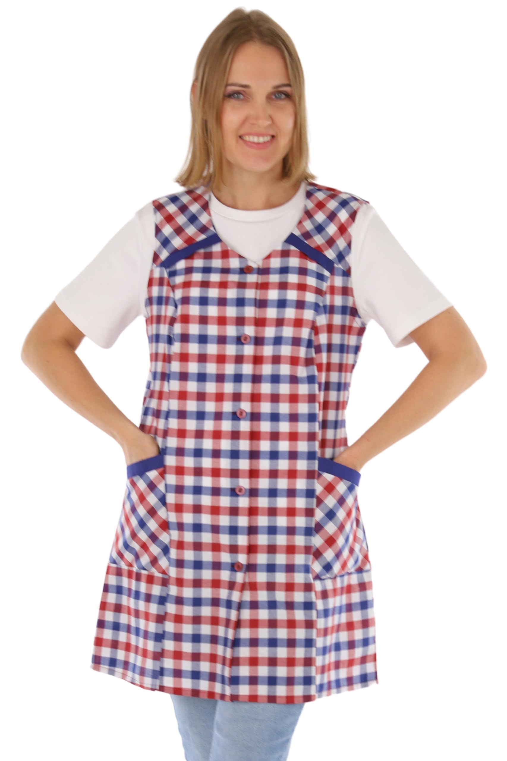 7/8 Casaca para mujer, poliéster, algodón, multicolor, delantal corto, sin mangas, delantal de cocina Diseño 3 48