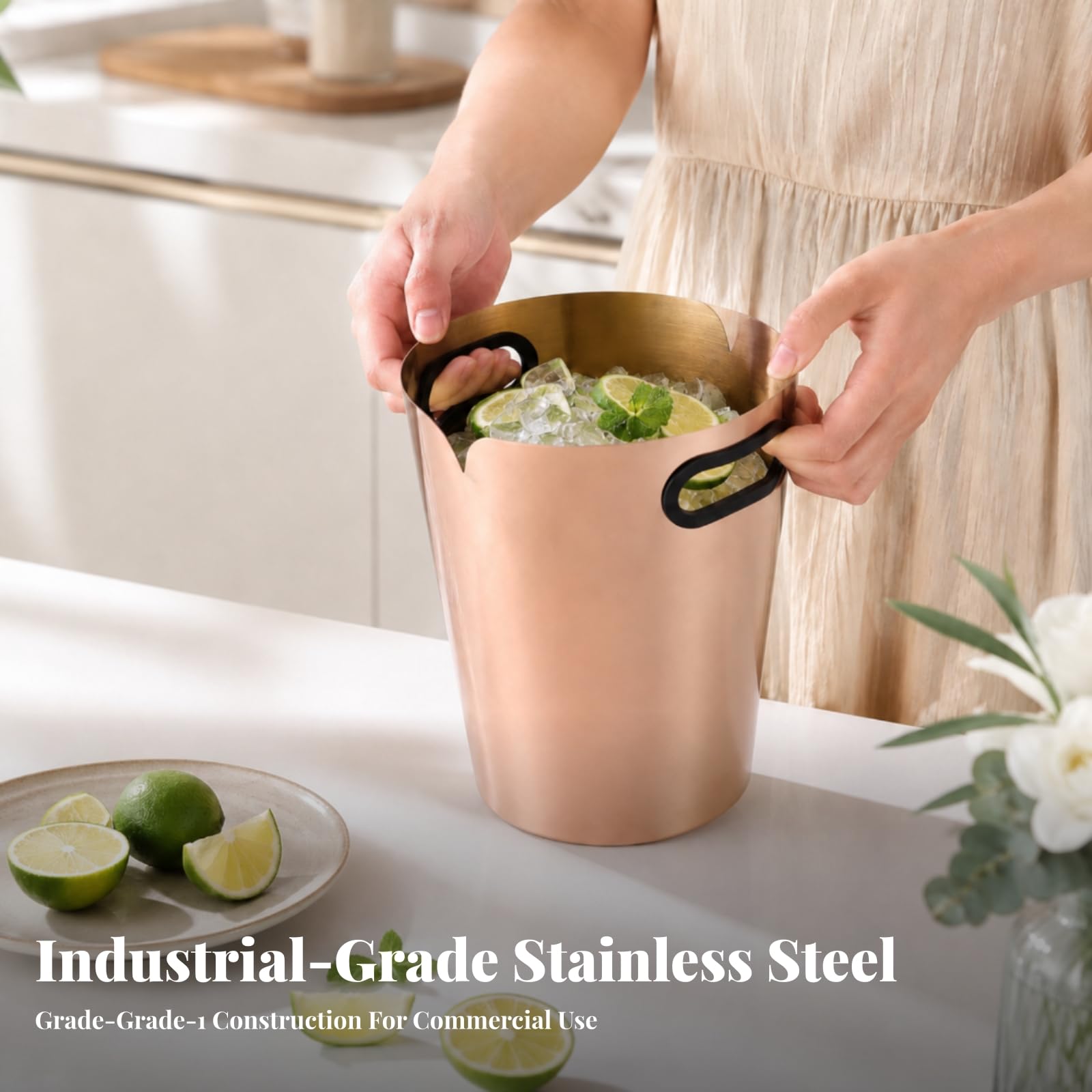 perfk Cubitera Acero Inoxidable Resistente Cubitera con Versátil Hielera para Restaurante, Negro Oro, S