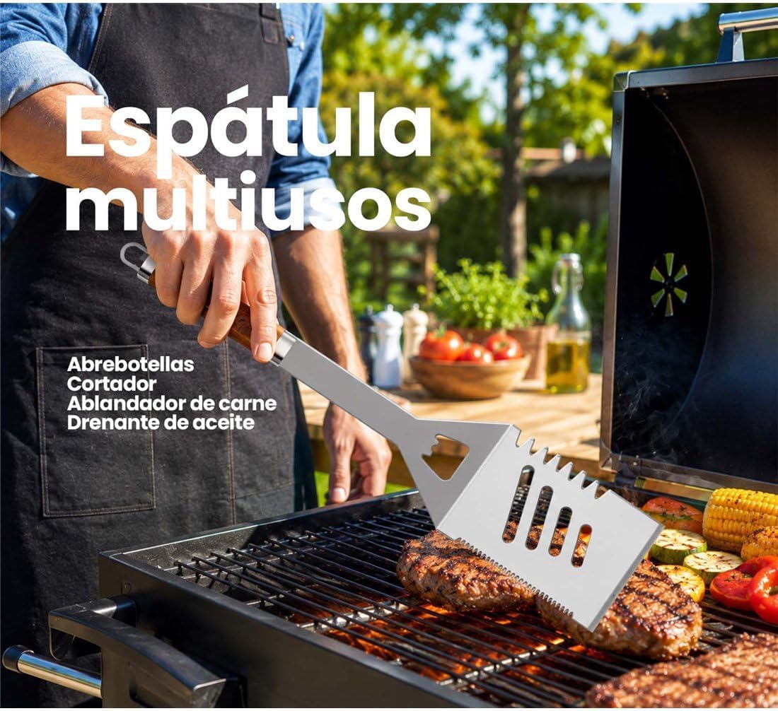 Thayba Set Utensilios BBQ Acero Inoxidable con Maletín 38 Piezas