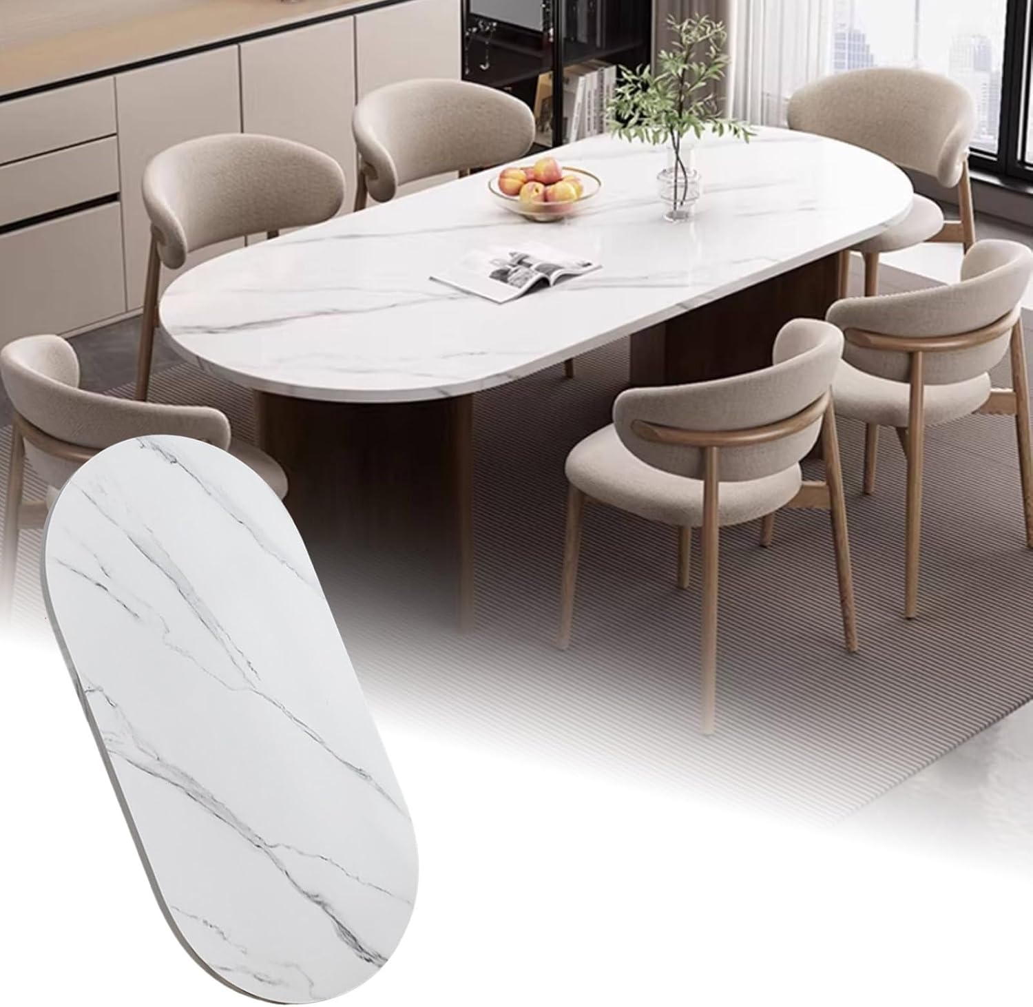 Oval Tabletop Wooden Desk Top 2.5cm, Restaurant Table Tops, Dining Table Office Desk Replacement Top for Home Office Kitchen, Fully Finished and Scratch Resistant