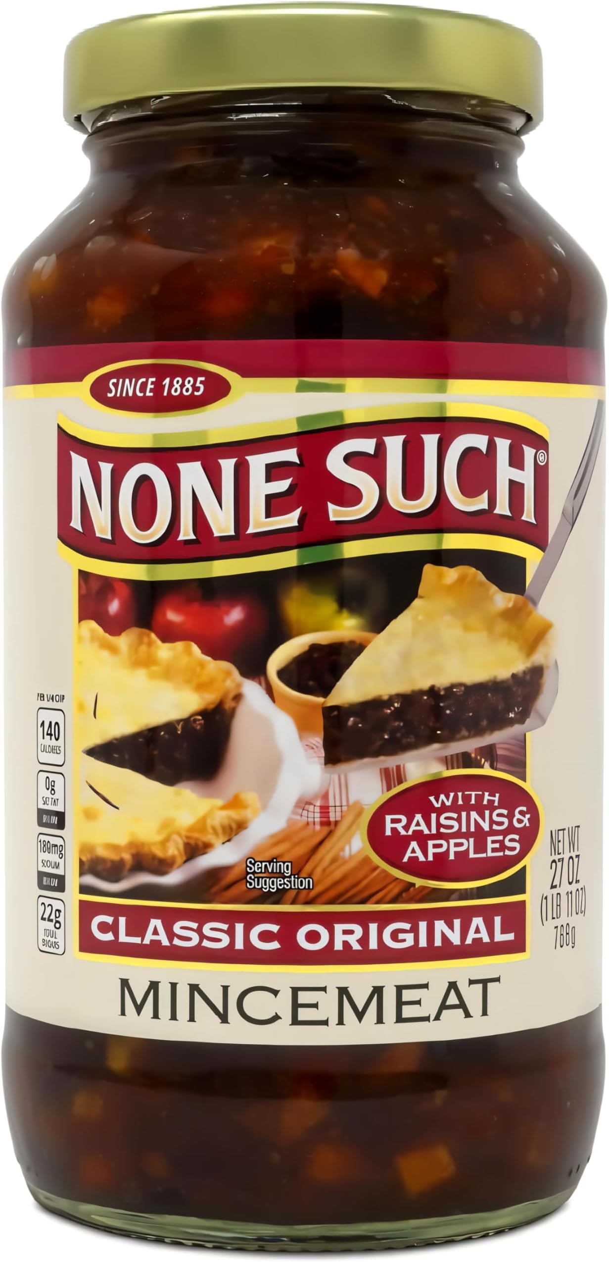 None Such Classic Original Mincemeat, 27 Ounce Jar – Traditional British Recipe with Raisins, Apples & Spices – Ready-to-Use Pie Filling and Dessert Topping, No High Fructose Corn Syrup