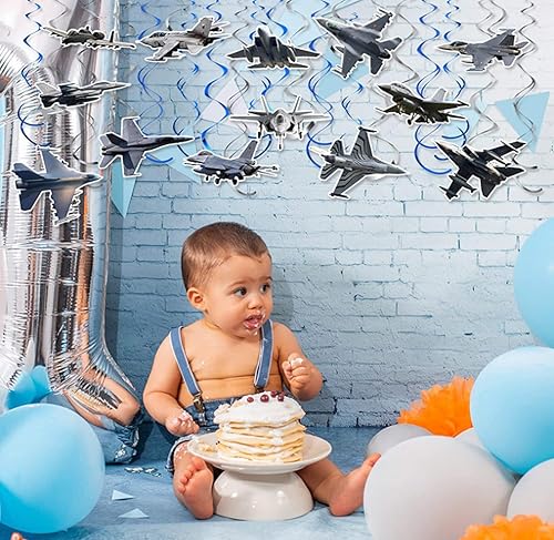 Miniatura 3 de 20 espirales colgantes de aviones, temática de la Fuerza Aérea, serpentinas colgantes en el techo, decoraciones de fiesta para cumpleaños con