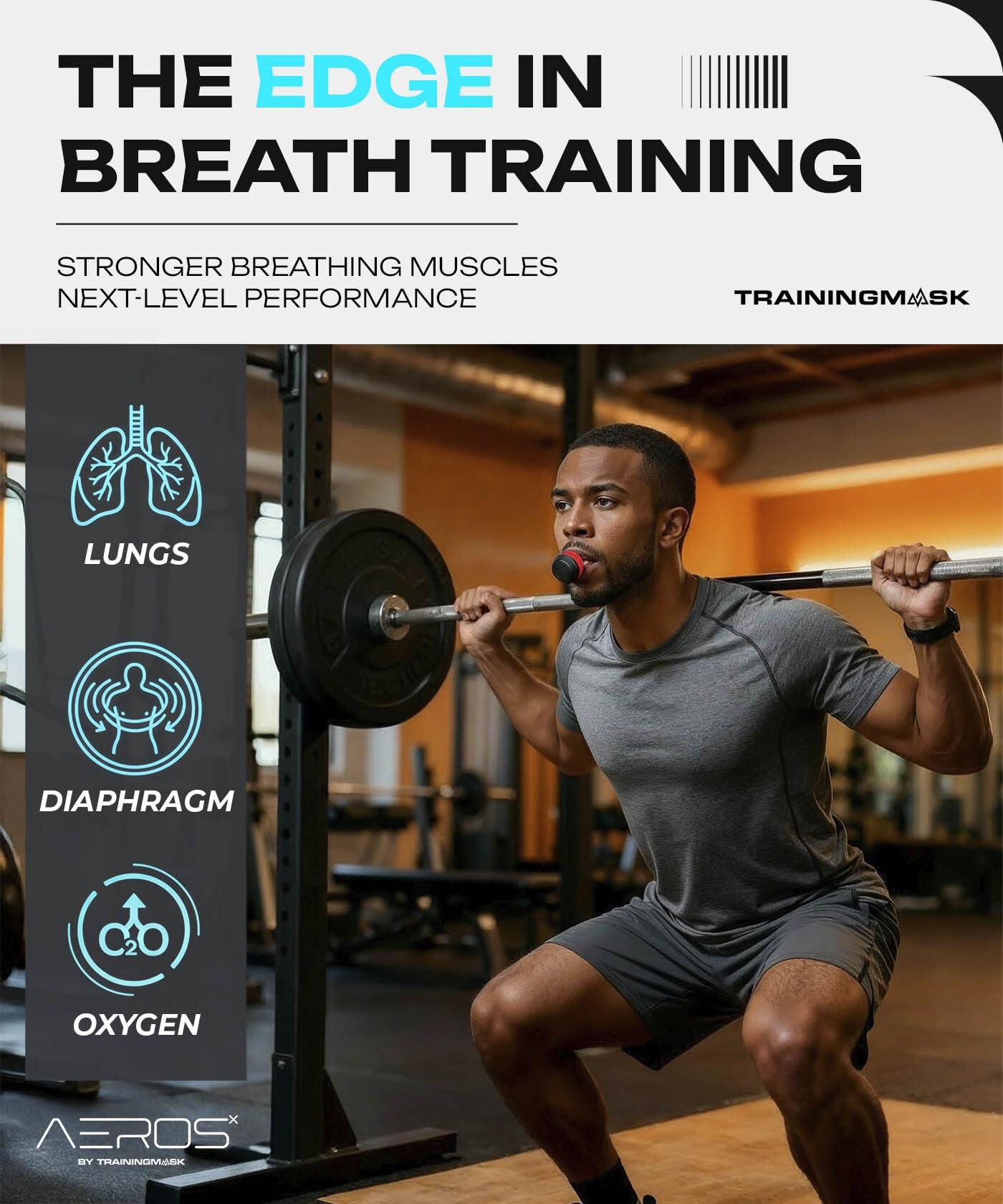 TRAININGMASK O2 urządzenie do treningu mięśni wdechowych, trener oddechu, trenażer mięśni oddechowych, ćwiczący płuca poprawiający oddychanie przeponowe, wytrzymałość i wytrzymałość
