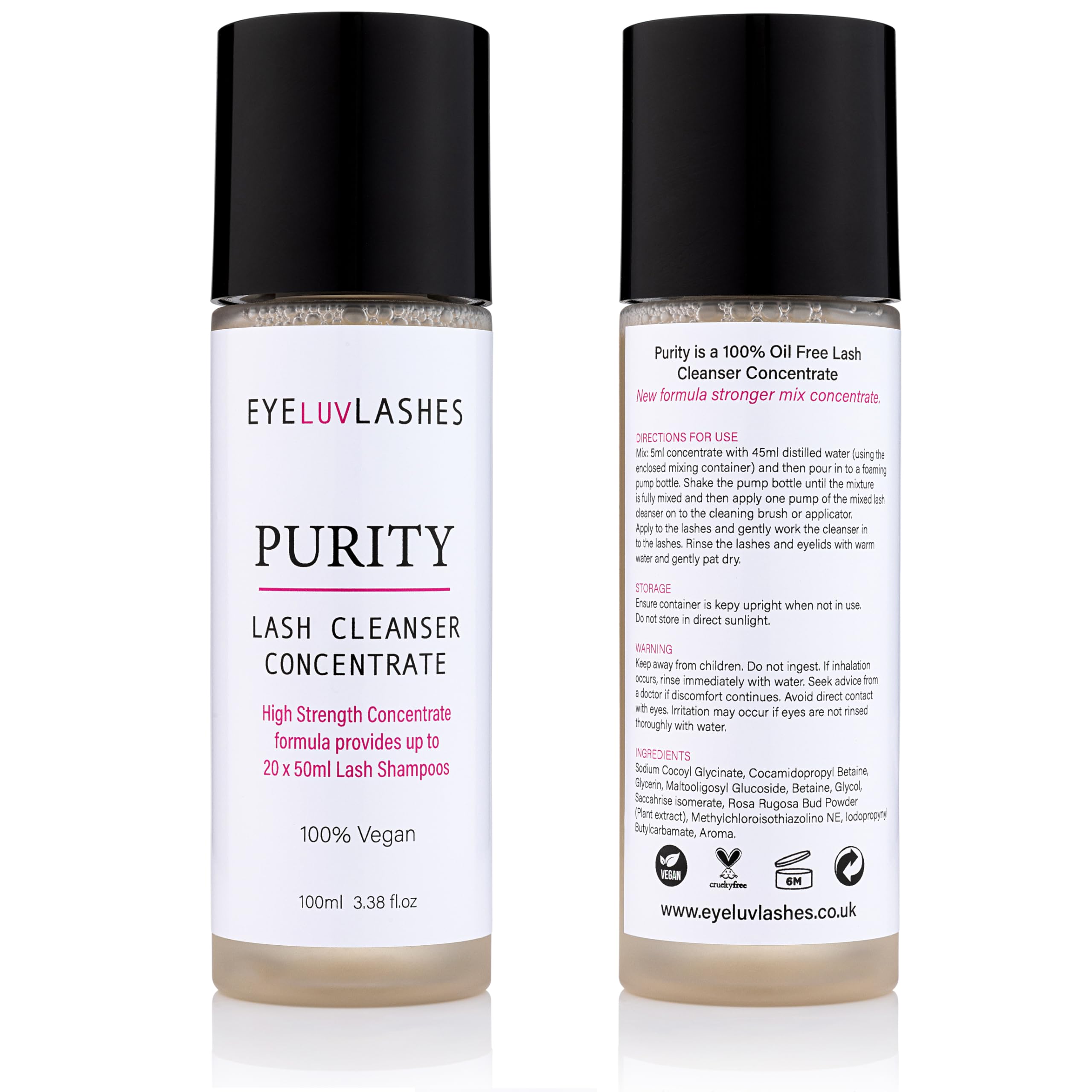 Purity Lash Cleanser Concentrate 100ml Lash Foaming Shampoo Eyelash Extension Shampoo Oil Free Concentrate makes 20 x 50ml Bottles - Image 2