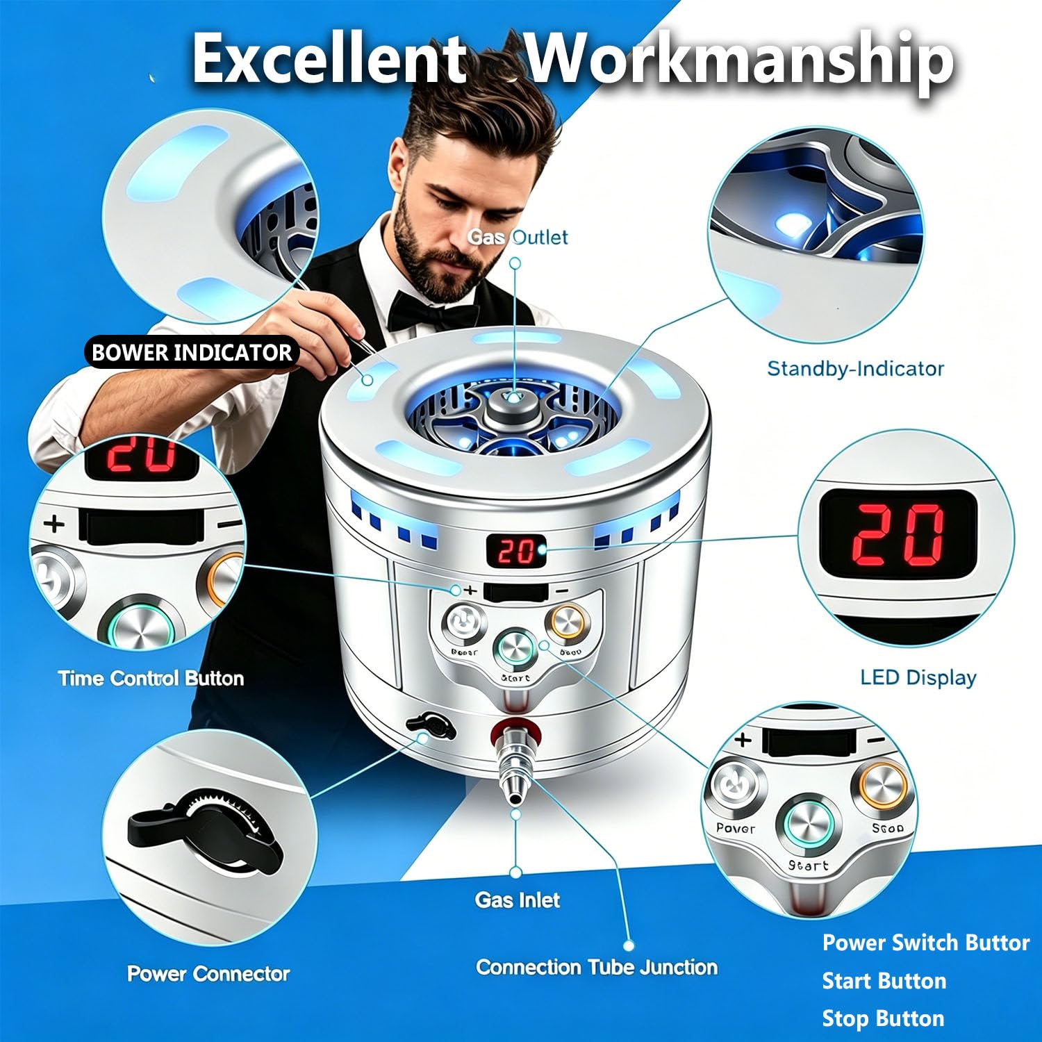 Produttore Ghiaccio Secco E Refrigeratore Combinato, Funzionamento Efficiente E Facile Usare,Costruzione Robusta in Acciaio Inox,per Feste,Catering E Locali per Somministrazione Bevande