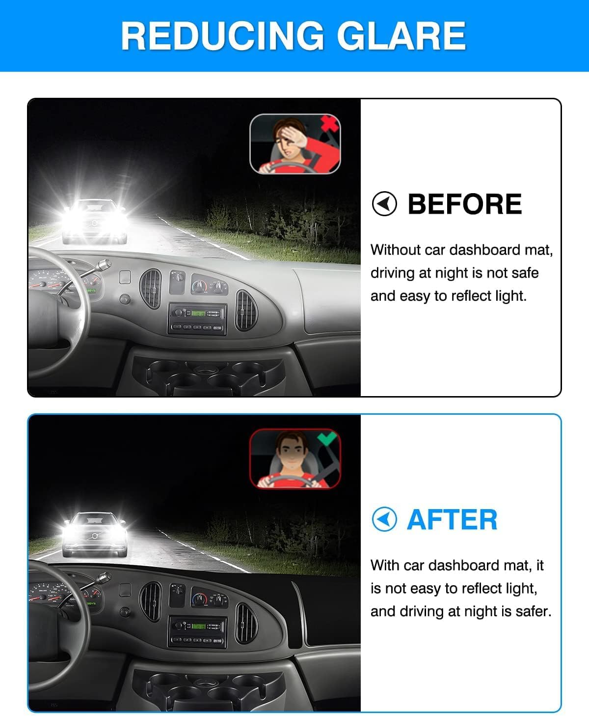 Autorder Dashboard Cover Mat for Ford E150 E250 E350 1997-2008/E450 2003-2008 Econoline Accessories Dash Cover Flannel Dash Mat Sunshade Glare UV Rays Protector