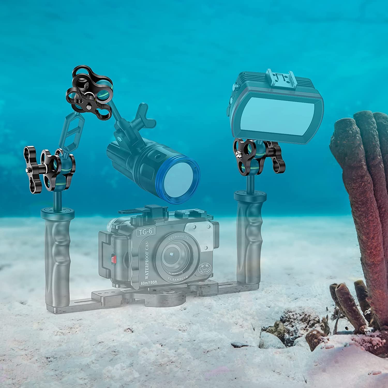 Seafrogs - Soporte de abrazadera de bola de aluminio de 1 pulgada, soporte adaptador de clip estándar de 360° para luz de buceo subacuático (CP-4-2 piezas)