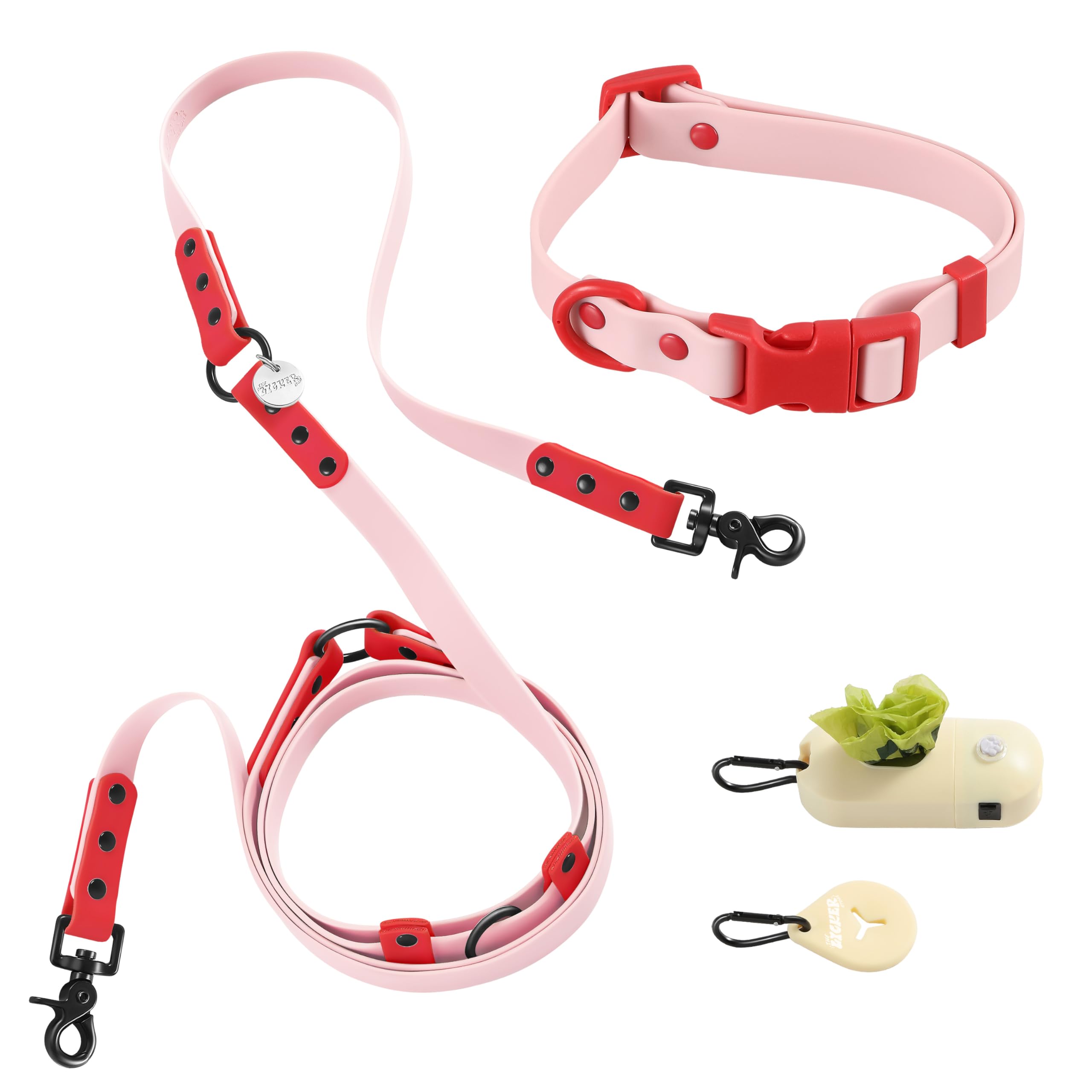 WLK1004G-5SET Luna - Correa y Collar Ajustable 6 en 1 Impermeable Manos Libres 6 en 1 con Linterna LED, dispensador de Bolsas y Soporte para Bolsas de excrementos, Paloma