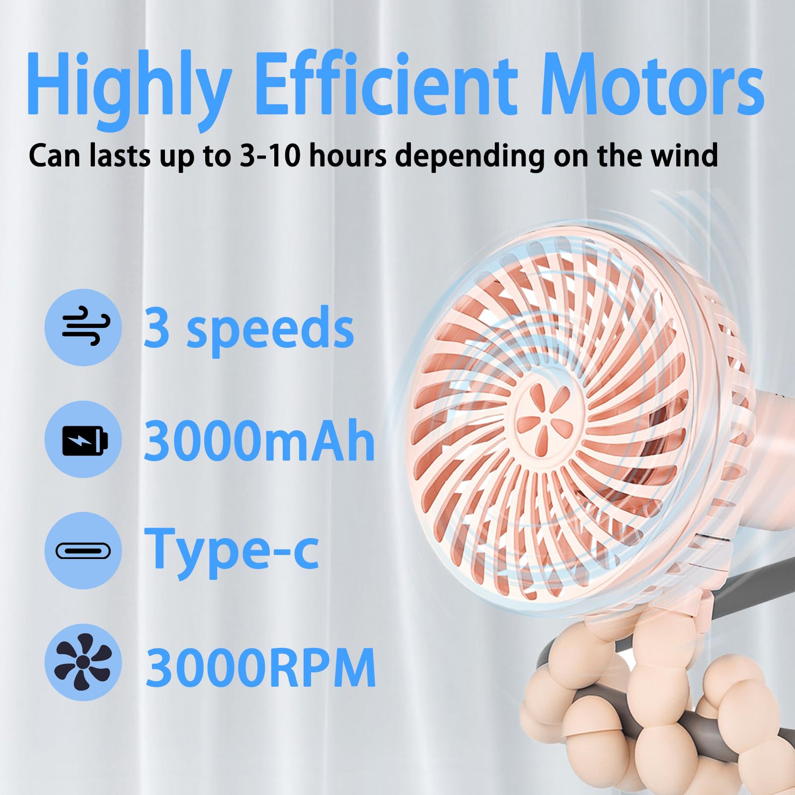 Ventilatore Passeggino Con Treppiede Flessibile - 3 Velocità E Luce LED - Foto 3