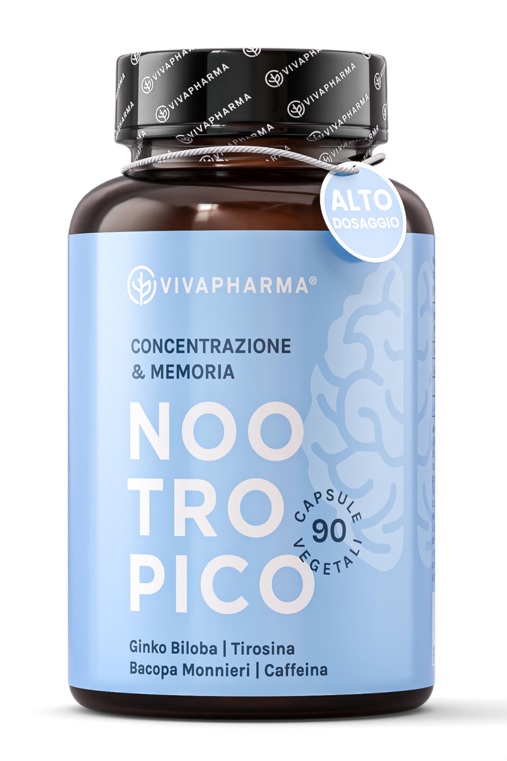 Nootropico Naturale - 90 capsule - con Ginkgo Biloba e Bacopa Monnieri - Integratore Memoria e Concentrazione - Made in Italy