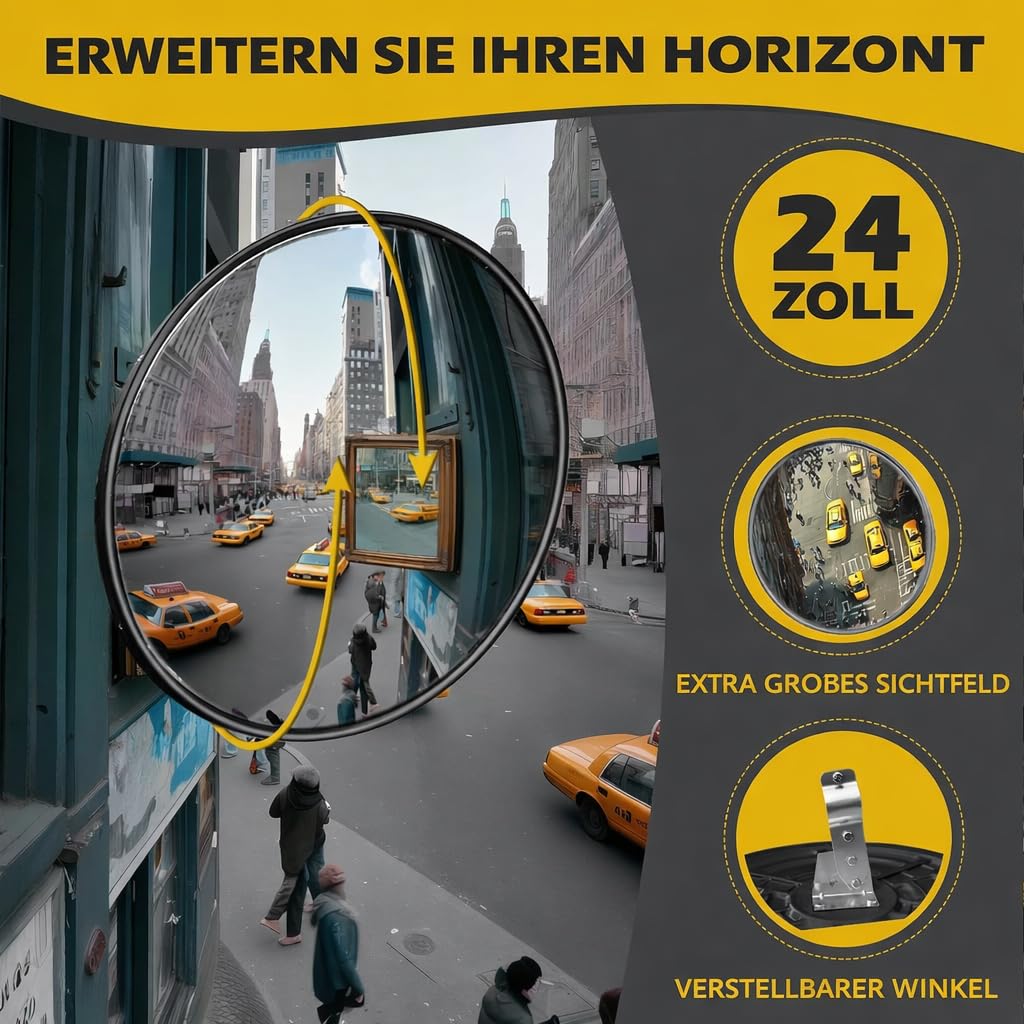 60CM Konvexspiegel – Sicherheits-Totwinkelspiegel für Parkplätze, Garagen und Lagerhallen – Für den Innen- und Außenbereich geeignet (Schwarz, 60cm)