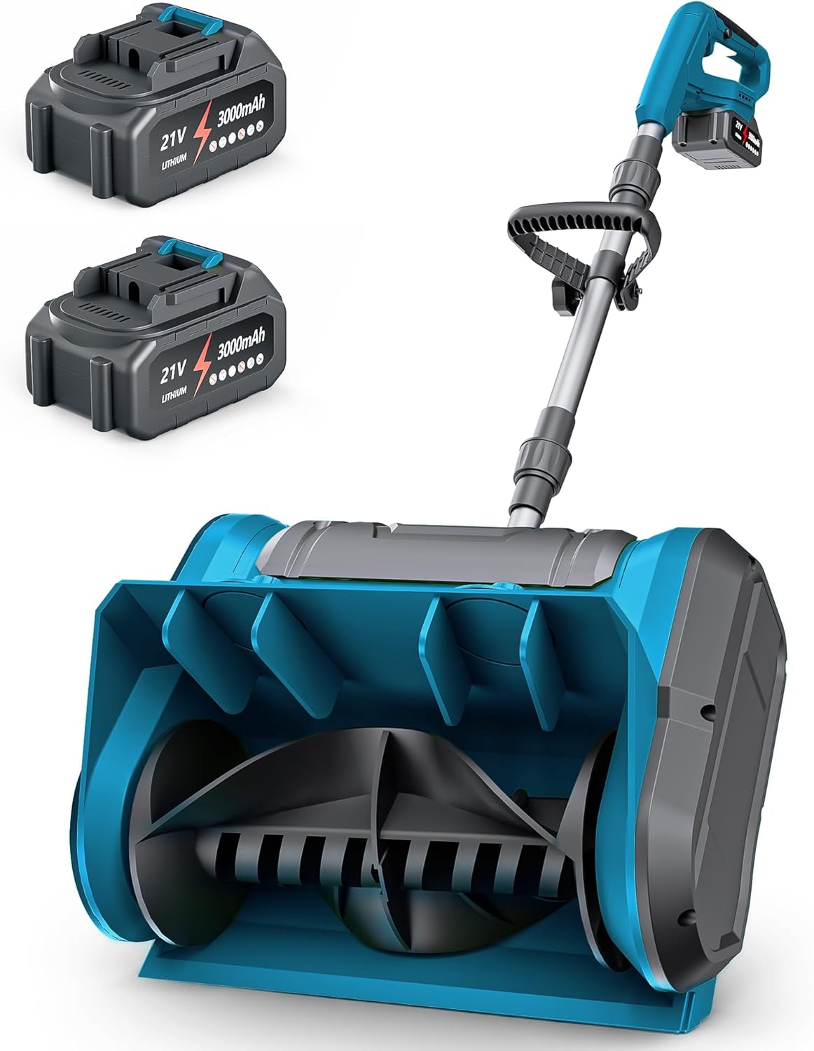 DEGGE Electric Cordless Snow Shovel, 2X 3.0Ah/ 21V/ 12-Inch Battery Snow Blower with Directional Plate & Adjustable Front Handle, Snow Removal for Driveway Sidewalk, Steps, Patio (Charger Included) Blue