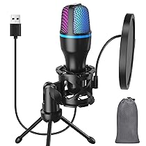 Microfono USB per Computer, PC Gaming – Microfono a Condensatore Cardioide Entry Level con Treppiede, Filtro Antipop, RGB, Perfetto per Streaming, Podcast, Registrazioni su YouTube, Skype