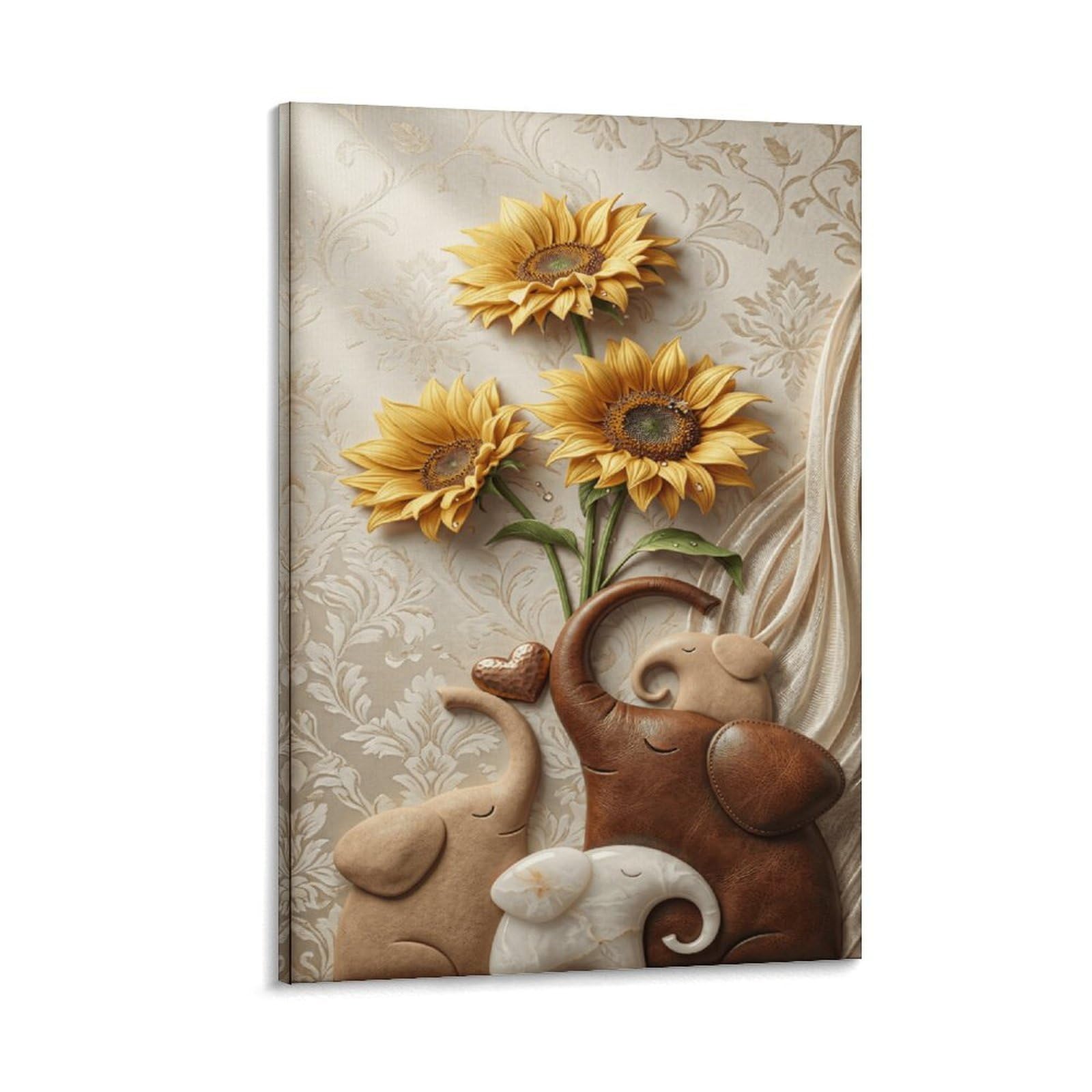 XPASHIQWC Elephant & Sunflowers Poster Artwork Giclee Canvas Prints Modern Canvas Wall Art Picture Wall Hanging for Home Decorations 08x12inch(20x30cm)