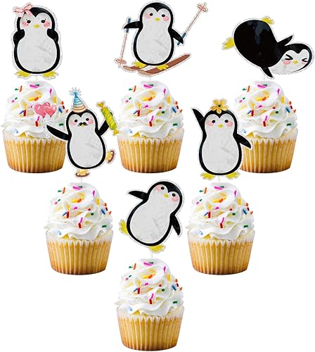18 adornos para cupcakes de pingüinos con purpurina, decoraciones de pingüino para baby shower, cumpleaños de pingüinos, decoraciones de fiesta de