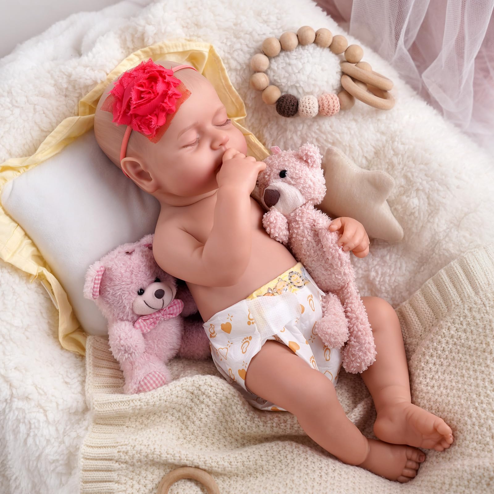JIZHI Bambole Reborn - 20 Pollici Bambola Femmina In Silicone - Neonato Addormentato Con Vestiti e Accessori Giocattolo Per Bambini 3+ Anni