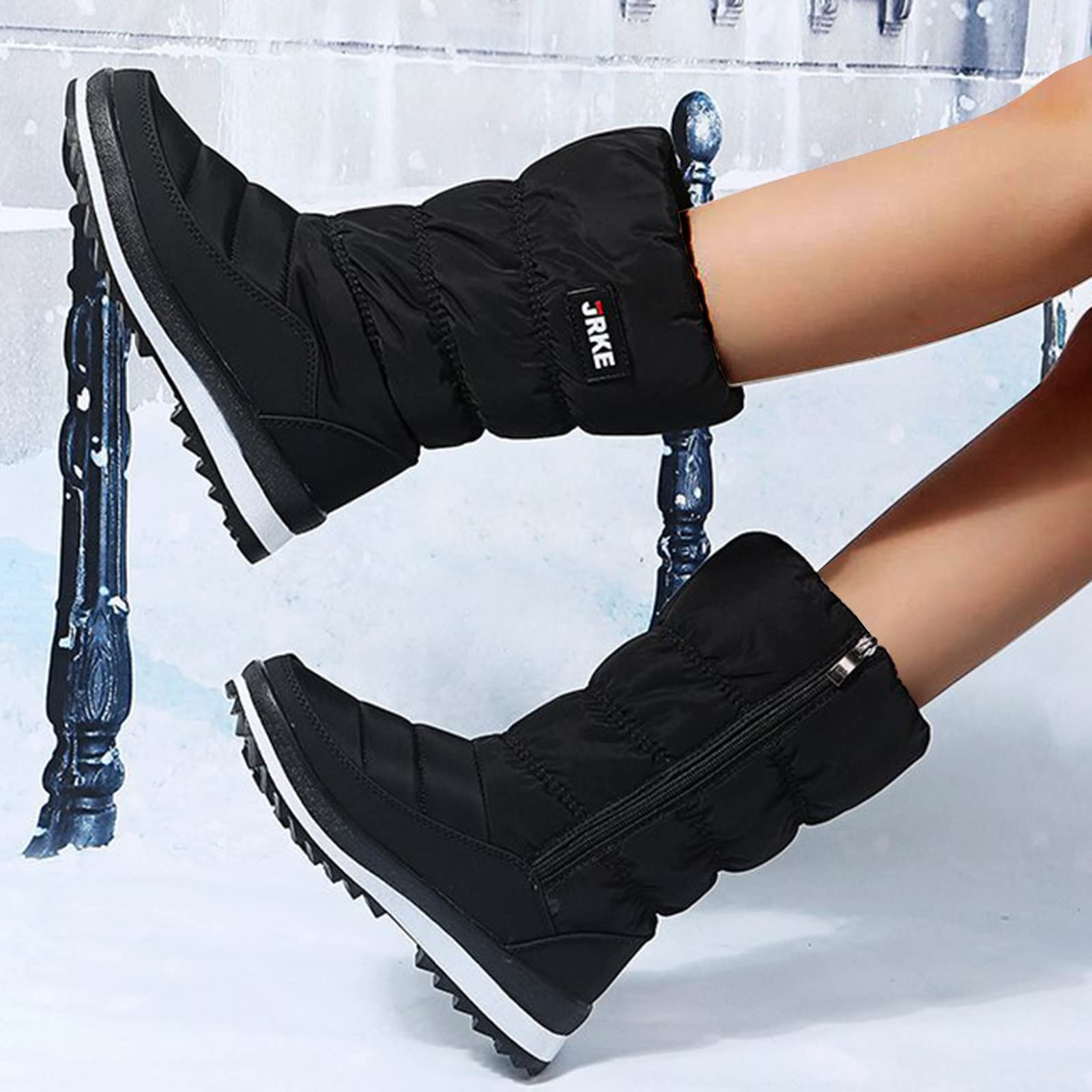 Stivali invernali da donna foderati stivali da neve antiscivolo alti stivali in pelle scamosciata plus velluto stivali invernali caldi imbottiti invernali stivali da cowboy antiscivolo, Nero10.,
