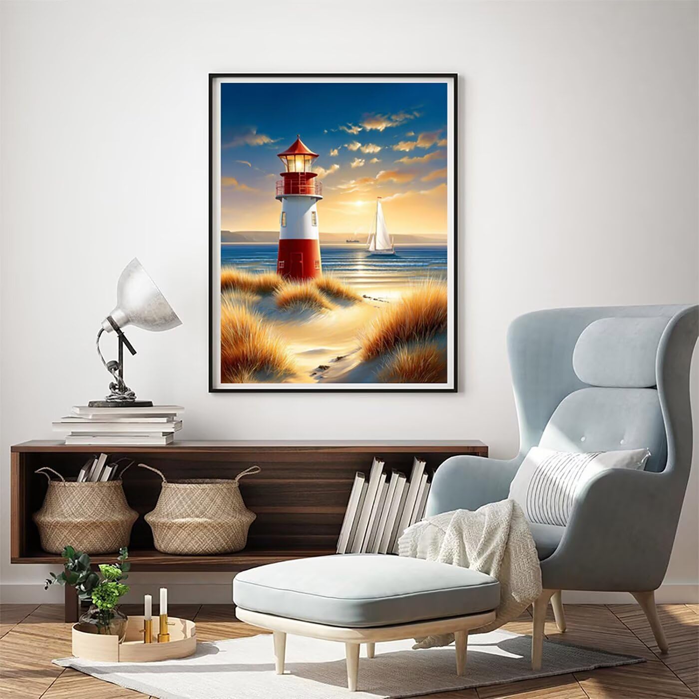 Landschaft Leuchtturm Malen Nach Zahlen Erwachsene, Paint by Numbers Adult Set, Heimwerk Malen Nach Zahlen Kinder Mit Rahmen, Pinsel und 36 Acrylfarbe Als für Deko Wohnzimmer 60 x 80 cm BJHDK563