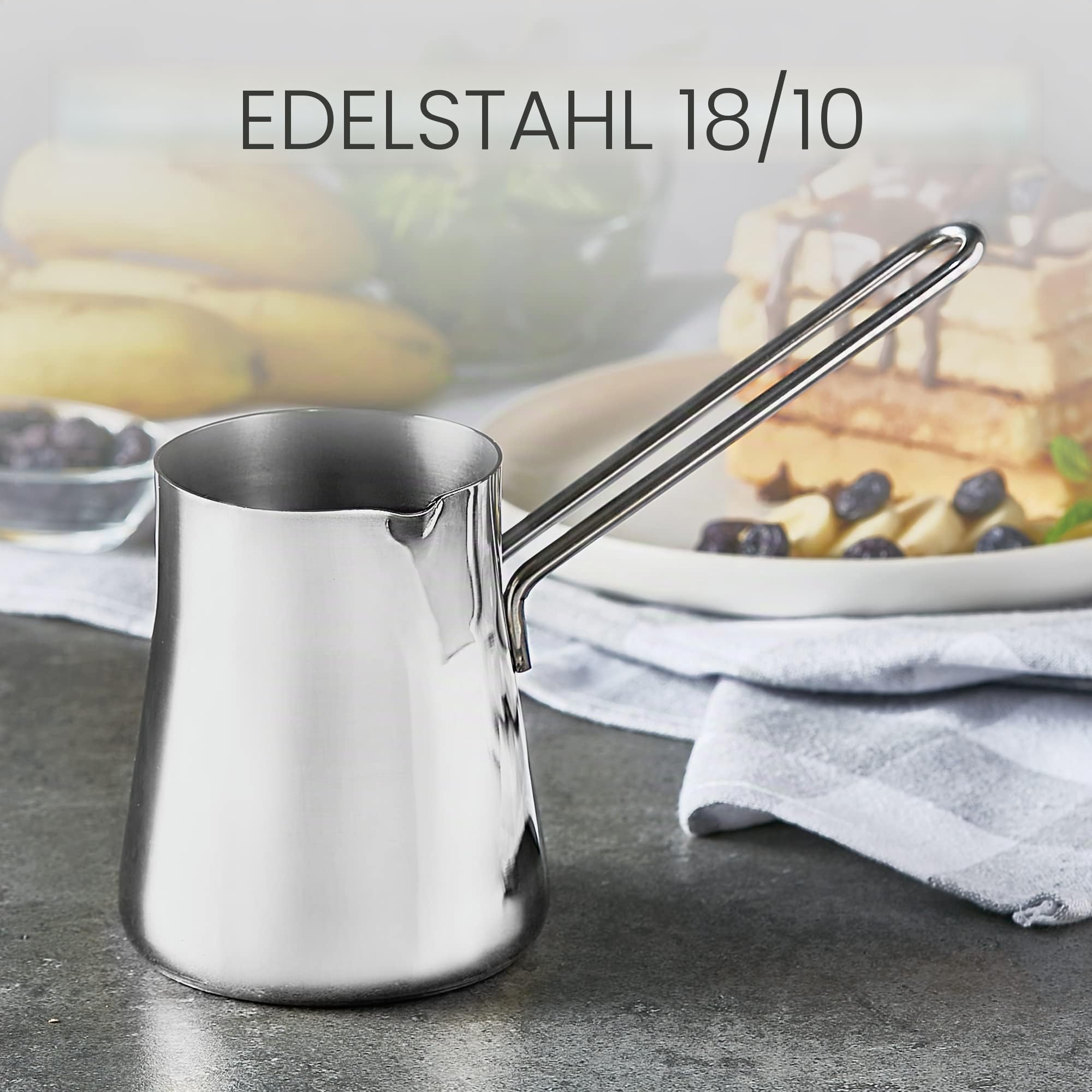 CRYSTALIA Premium Qualitat Türkische Kaffeekanne, 425ml 18/10 Edelstahl Cezve, Herdplatte Mokkakanne, Milchkanne, Griechisch Arabische Kaffeekanne Türkischer Kaffeekocher, Mocha Pot Turkish Coffee Pot