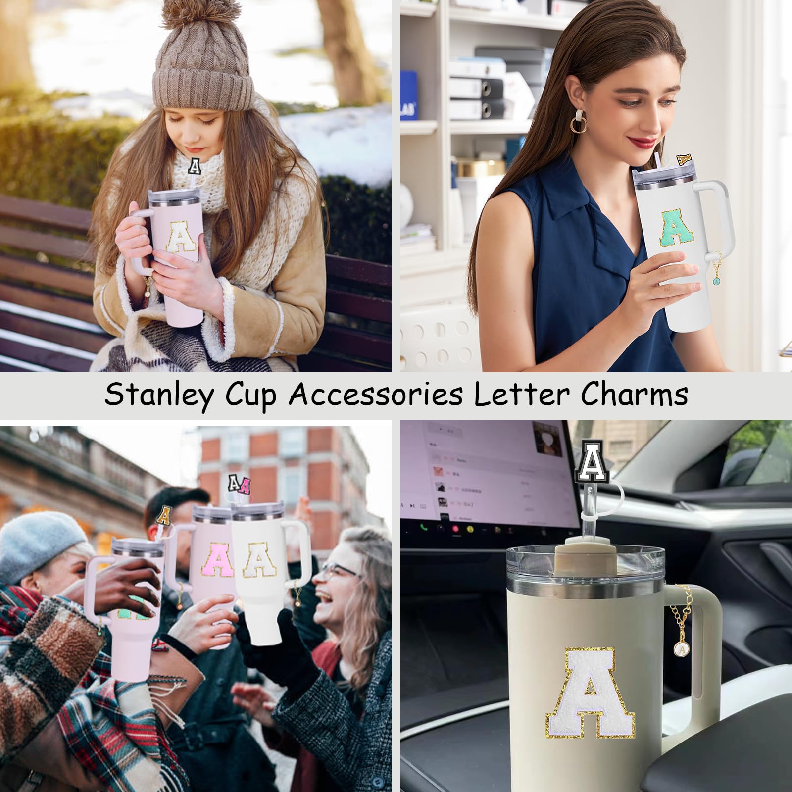 Stanley Cup Accessories Set - 3 Straw Covers (0.4"), Letter Charm, Letter Stickers For 30oz & 40oz Tumblers