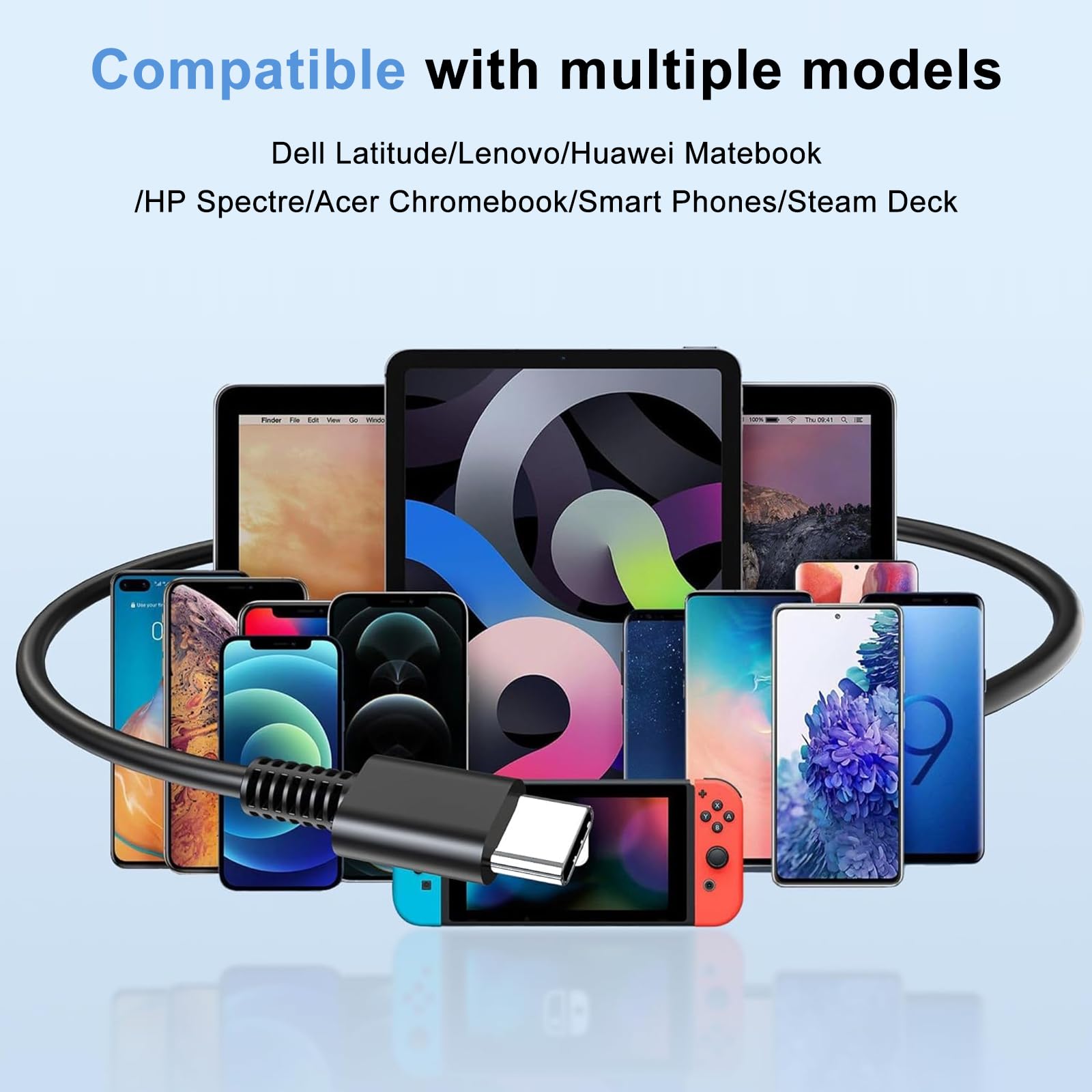 Caricabatterie usb c 65W,Caricatore Laptop usb c Compatibile con Macbook Pro/Air,lenovo thinkpad yoga,huawei matebook,HP Chromebook,11 Home,Compatibilità con adattatore rapido Dell Type C