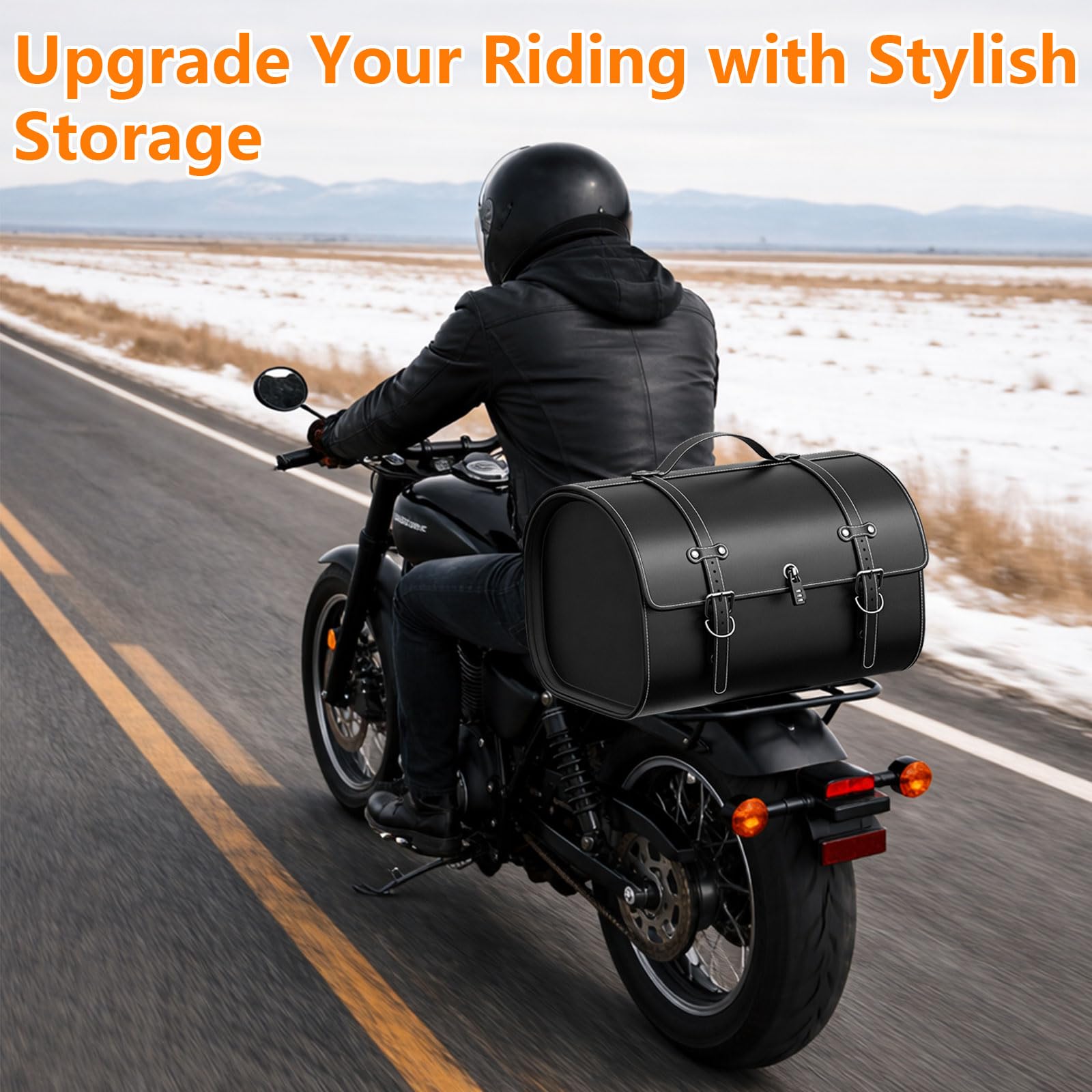 Sacoche arrière de moto 33 l en cuir imperméable avec serrure à
