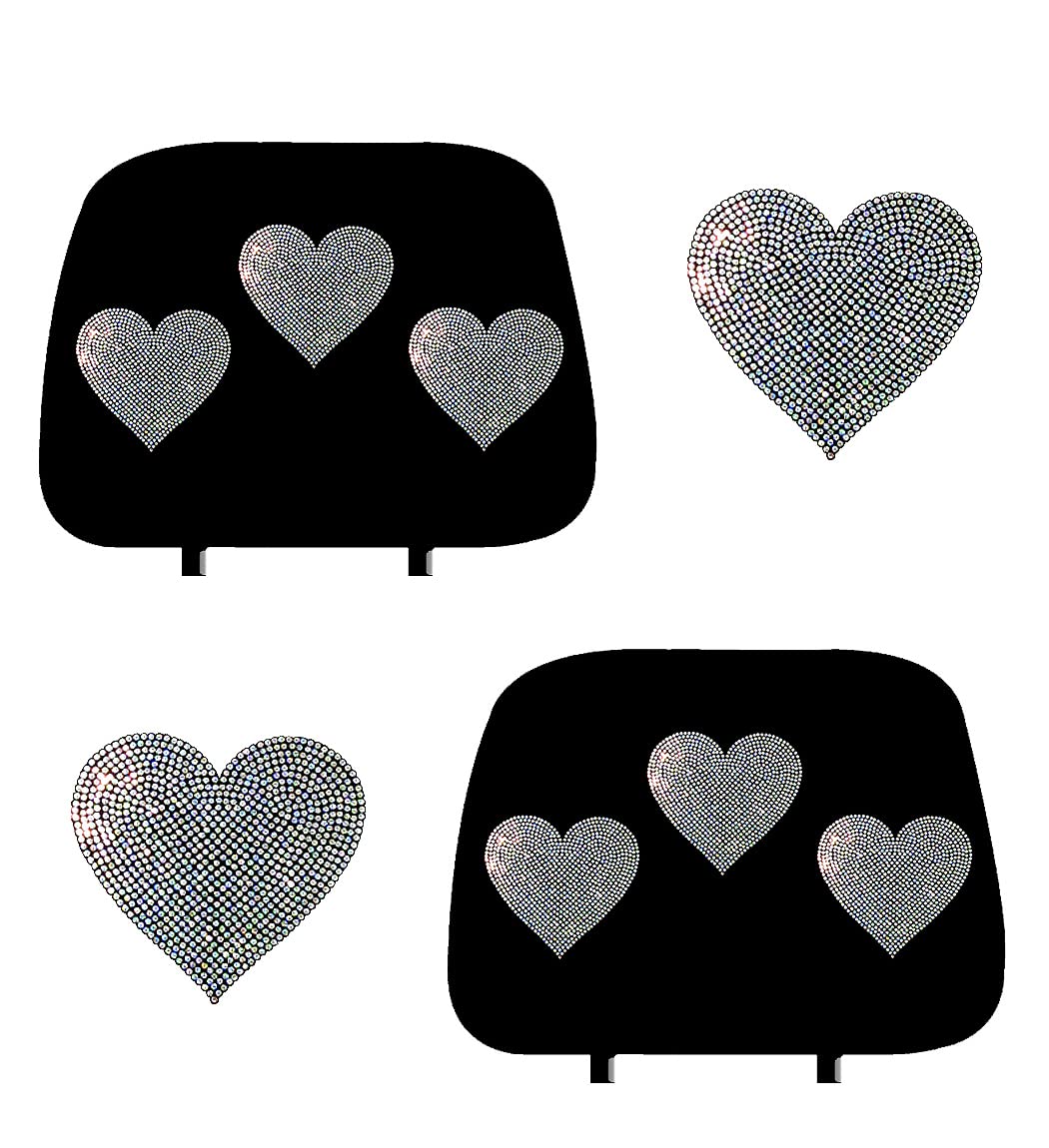 KAAA ALLBrand Car Truck Crystal Bling Sequins Studded Seat Headrest Covers - Pair (White Heart/Black)