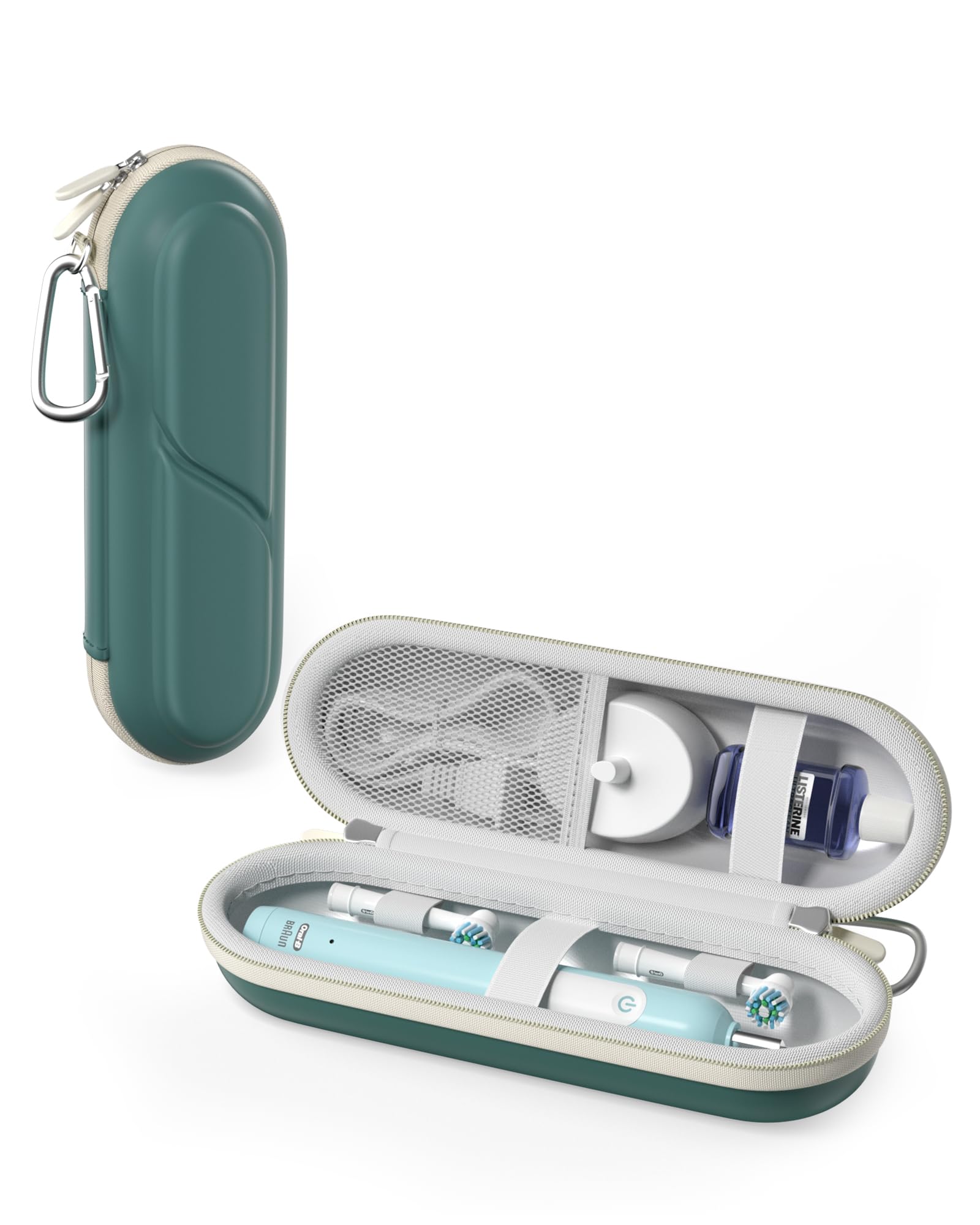 ProCase 歯ブラシケース 携帯用 コンパクトな旅行用 EVA製 Oral-B Philips対応 - ダークグリーン | 電動歯ブラシケース,アクセサリー収納付き,多機能,軽量,耐久性,持ち運び便利,出張や旅行に