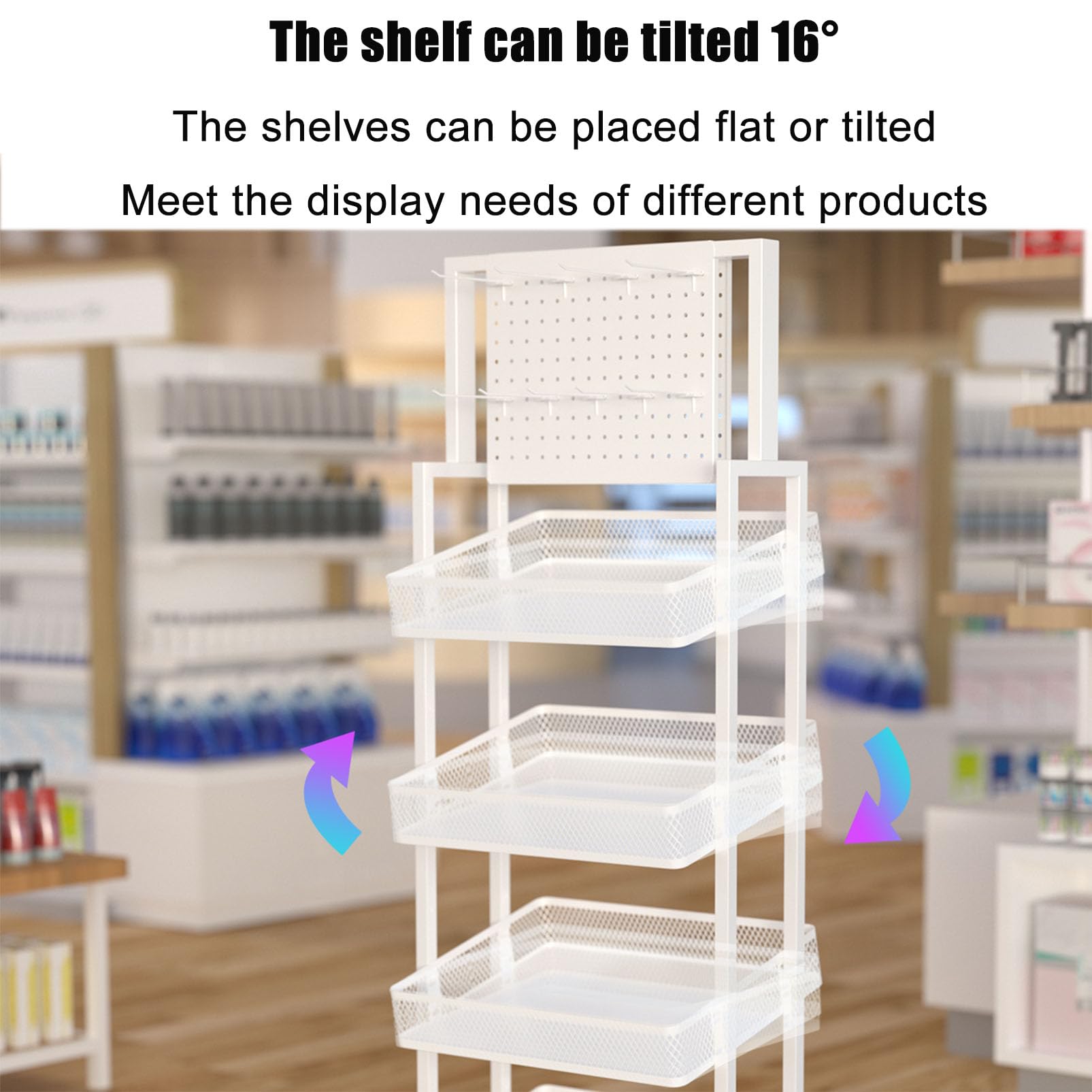 Espositore per Snack in Metallo con Ruote e 10 Ganci, Pratico e Versatile Supporto Organizer per Negozi, cucine o uffici.