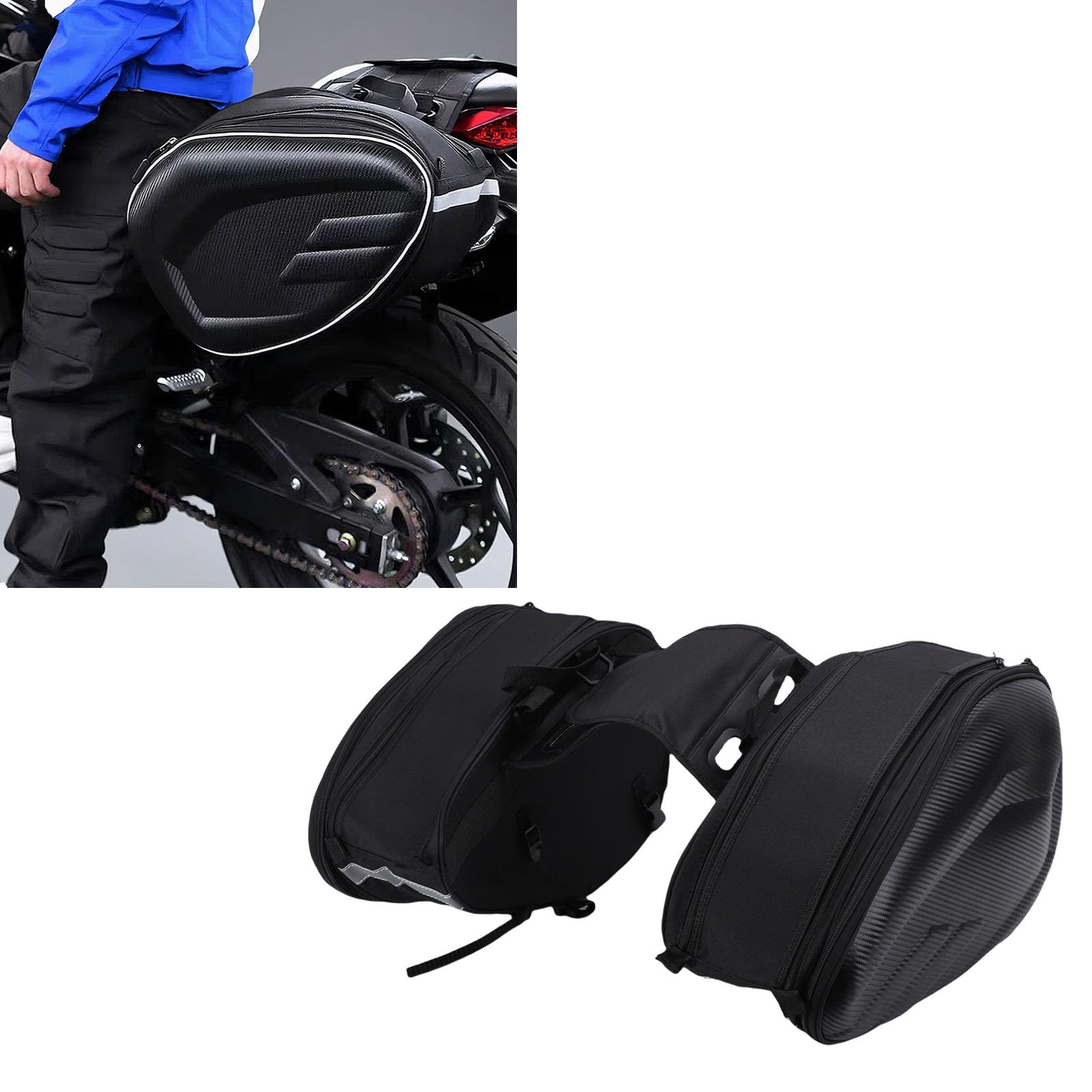 Cryfokt Sakwy Motocyklowe, Torby o Zwiększonej Pojemności od 36 L do 58 L, Uniwersalne, Wodoodporne, Wodoodporne, Odpinane Torby Boczne ze Skóry PU, Idealne do Bagażu Motocyklowego