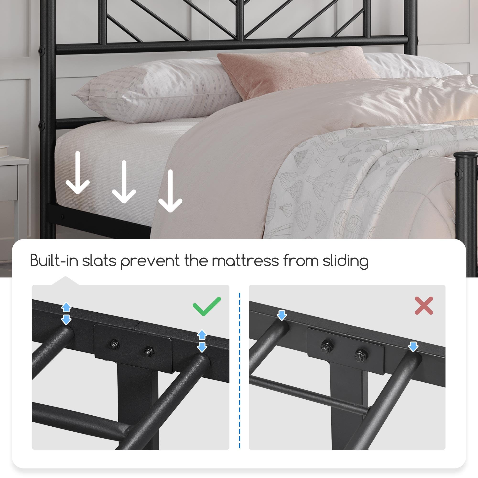 Yaheetech Struttura Letto Singolo in Ferro Metallo Testiera Industriale Camera da Letto Ospiti Soggiorno Semplice Moderno Nero 90 x 190 cm
