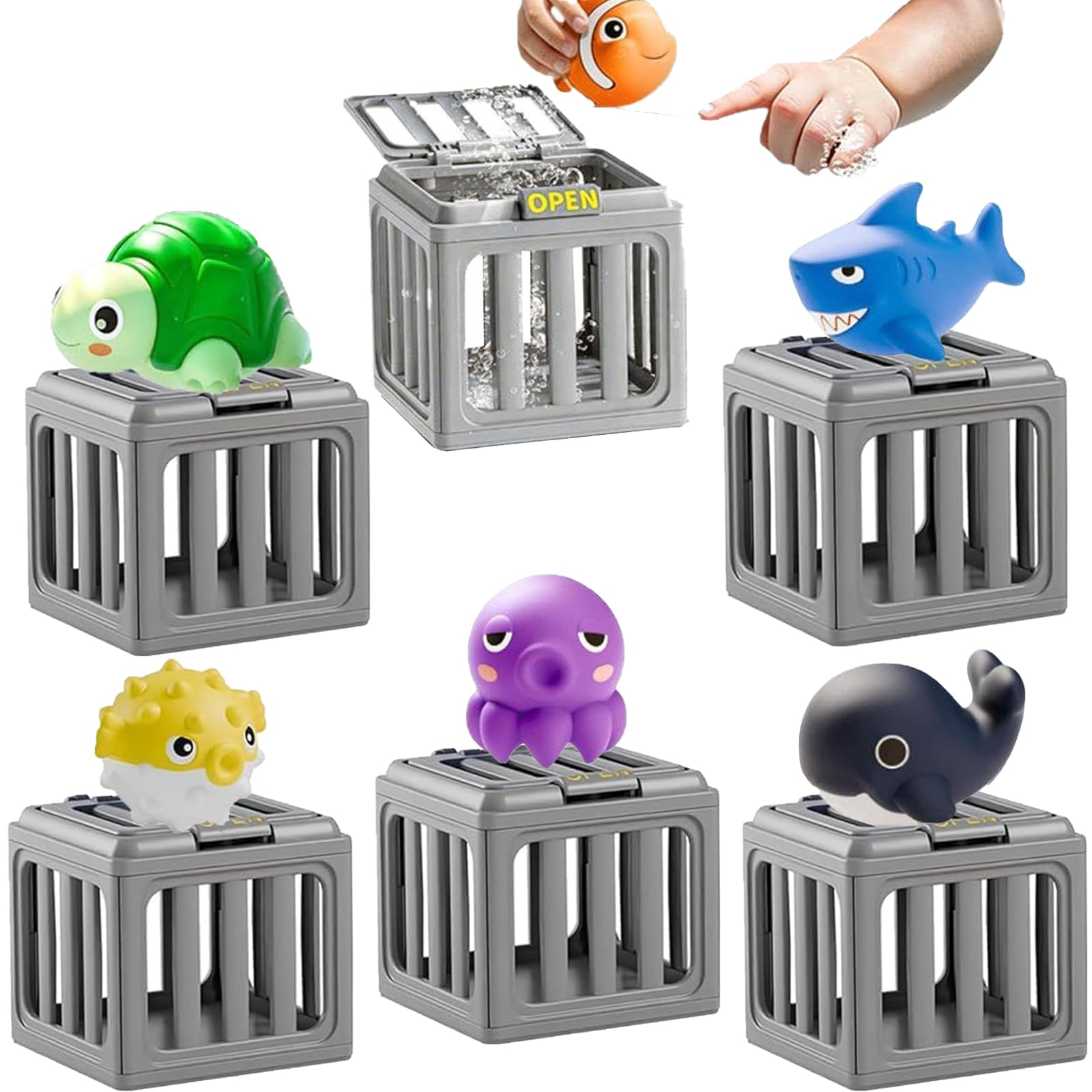 DXPETA Set of 6 Bath Toys, Swimming Pool Toys and Pool Games Animal Cages with Pool Accessories, Sinkies for Kids Swimming, Diving Toys for Children's Pool Activities ﻿