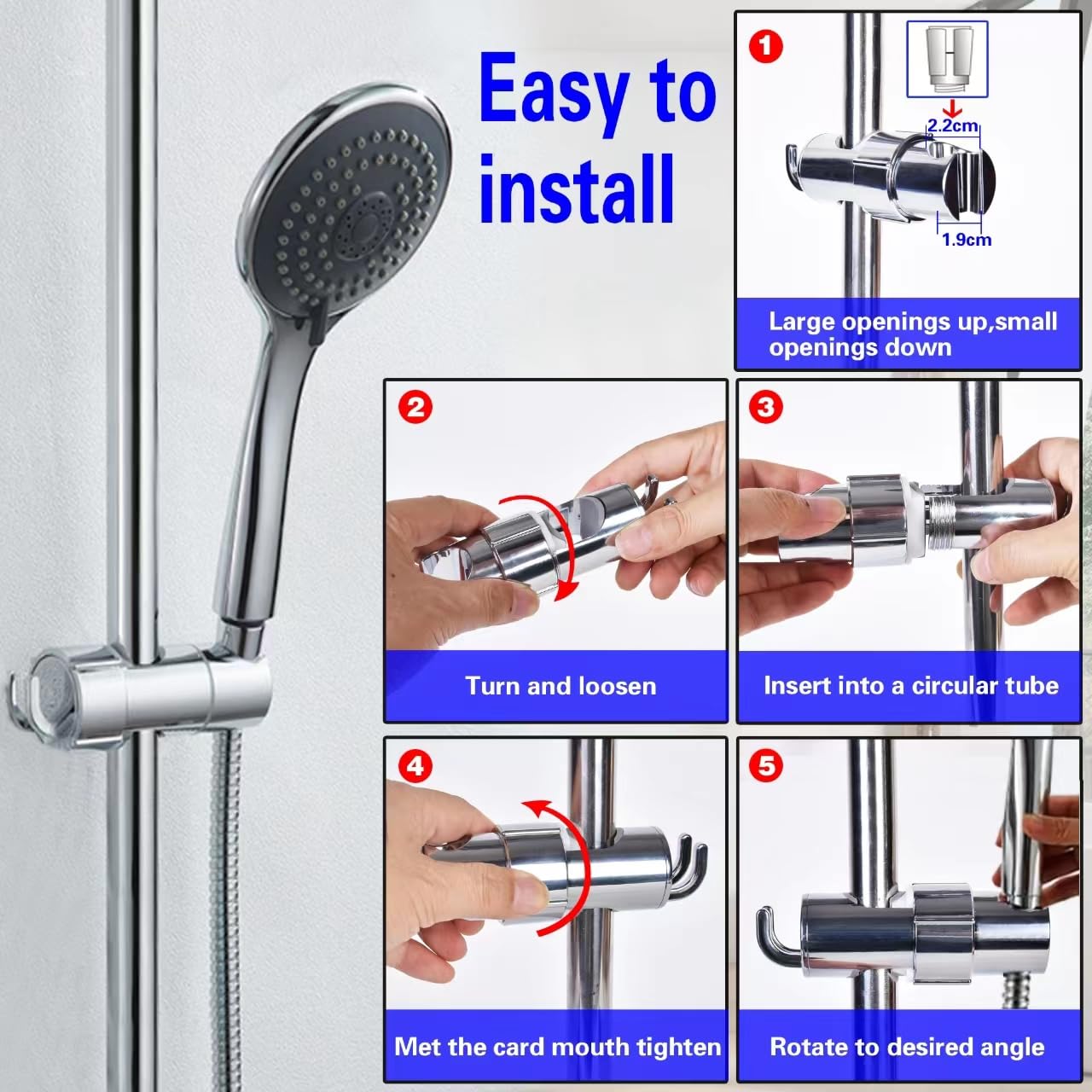 Supporto Universale Per Soffione Doccia - Regolabile 16-27mm, Girevole 360°, Con Ganci - Foto 13