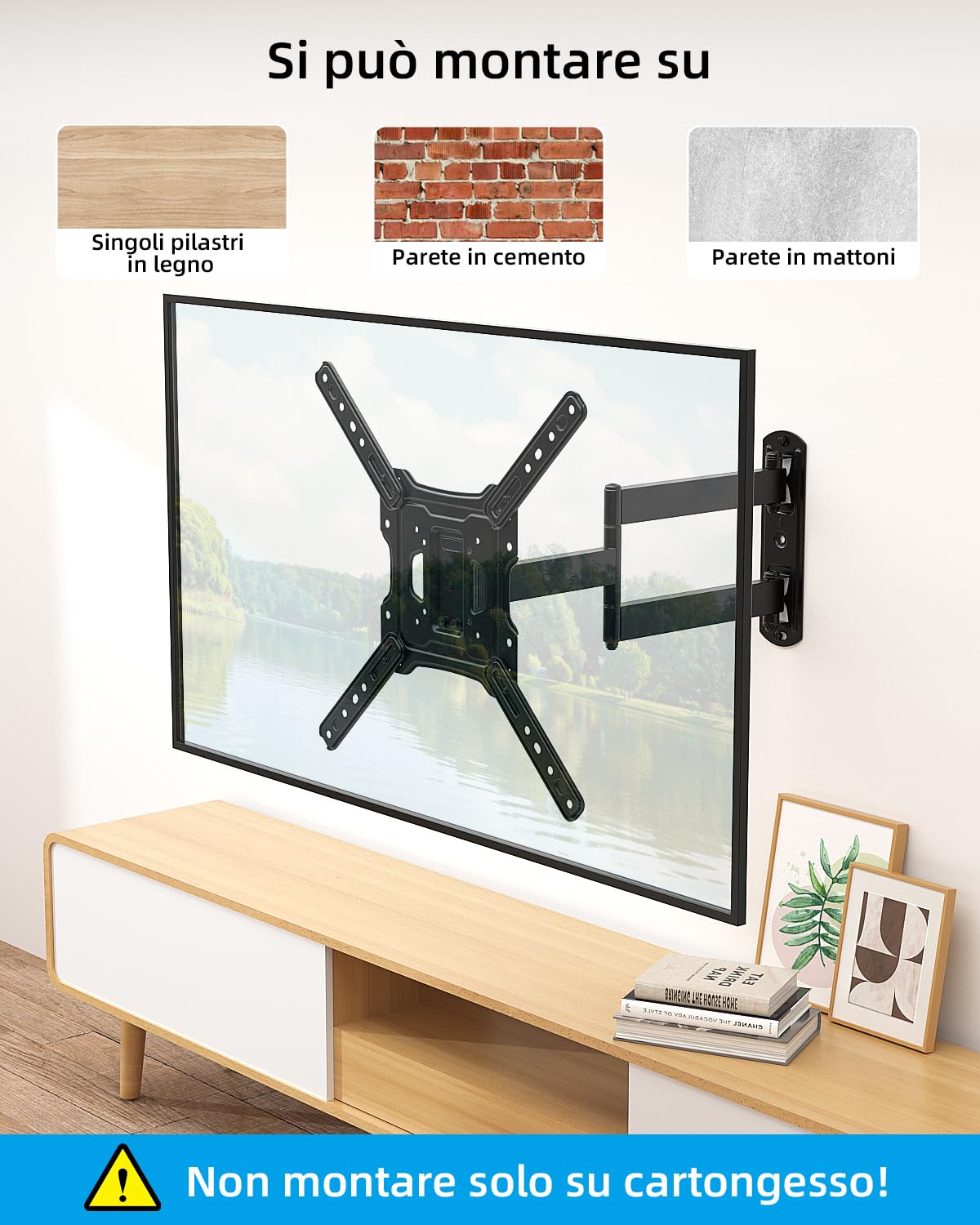 HOME VISION TV a Parete, Supporto TV Girevole e Inclinabile Per Schermi Da 26-55 Pollici Fino a 40 KG, Braccio Extra Lungo Per TV Piatta/Monitor Curvo a Parete, VESA Max 400x400 mm