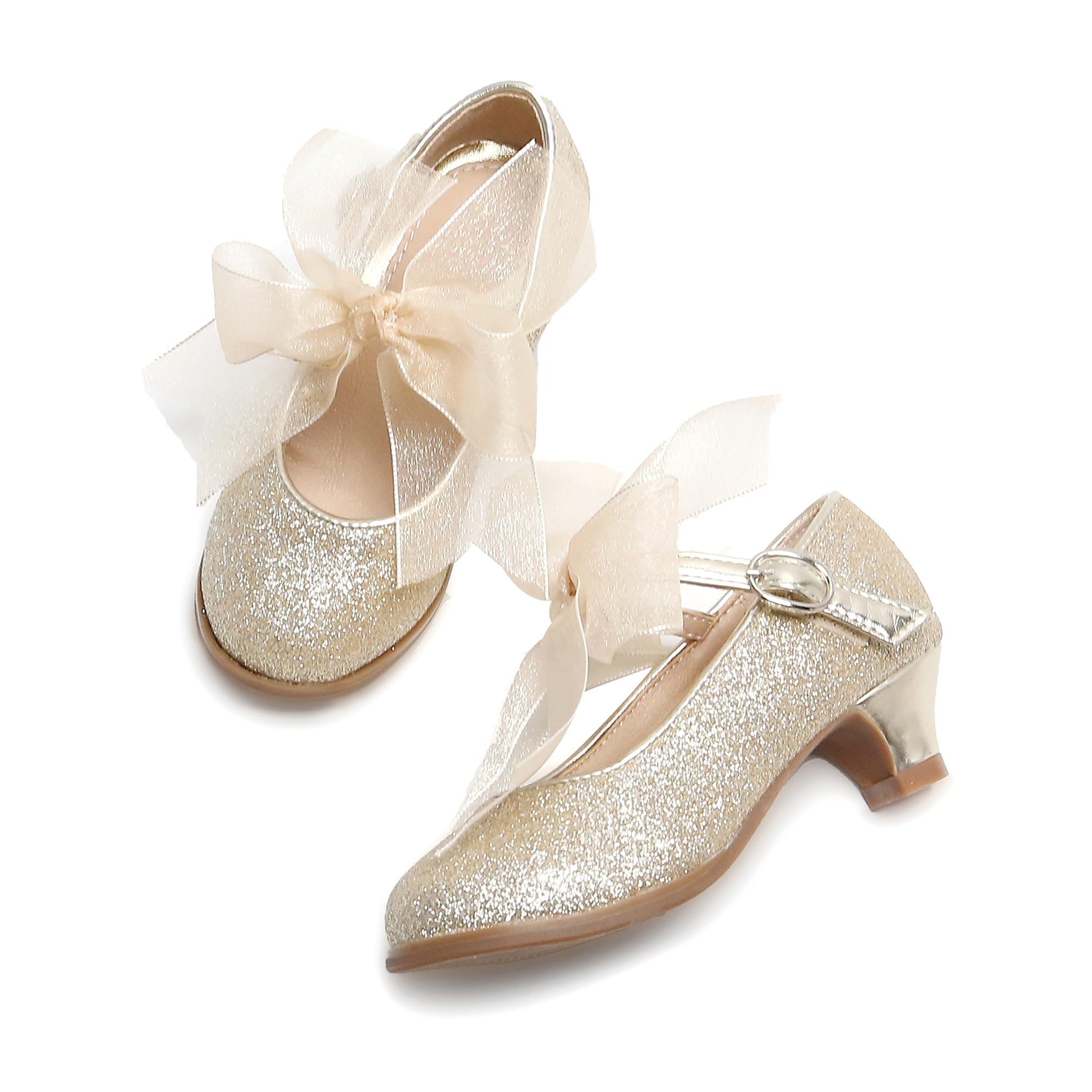 THEE BRON Girls Low Heel Dress Shoes Mary Jane Party Wedding Flower Girl Pumps